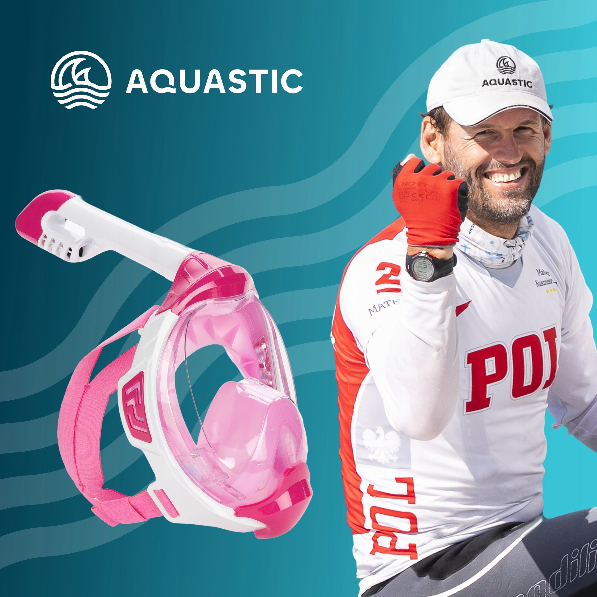 Full face mask for snorkeling AQUASTIC KAI pink L-XL DRY TOP SYSTEM Kind full face