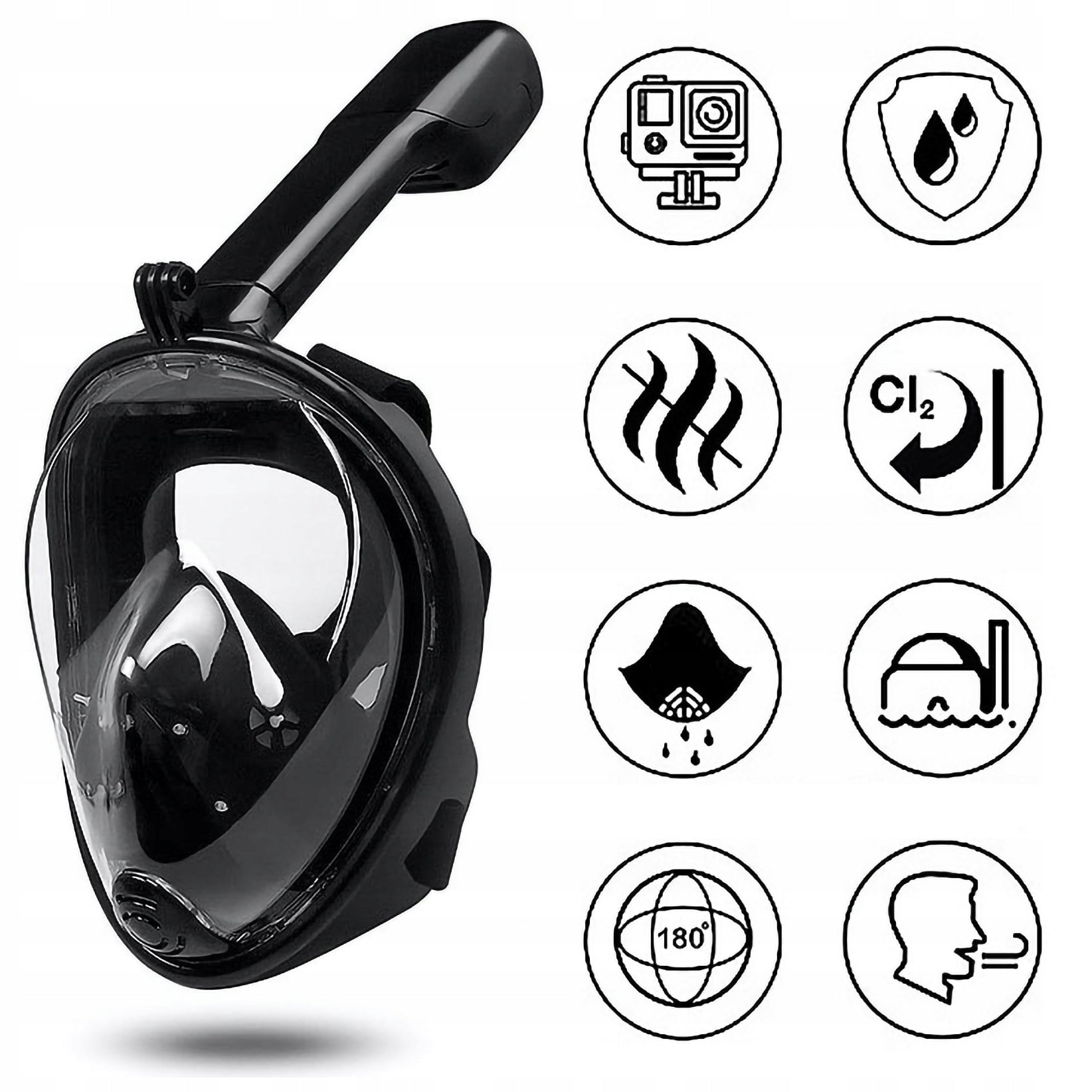 Full mask for snorkel and GoPro HERO 13 12 11 10 9 mount Manufacturer code Snorkel Mask S/M