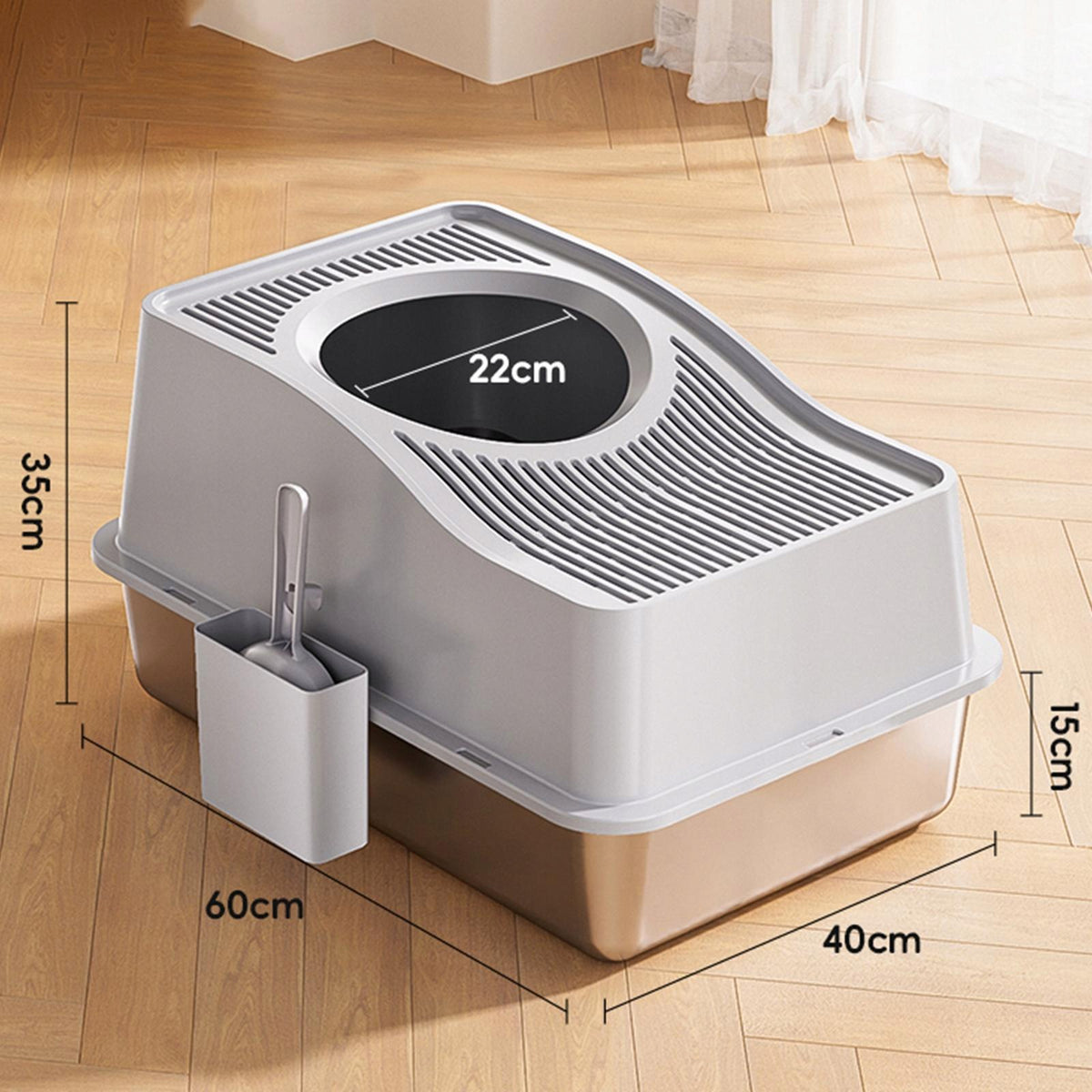Fully Closed Cat Litter Box Toilet Top Entry High Raised Rim Grey Packaging status original