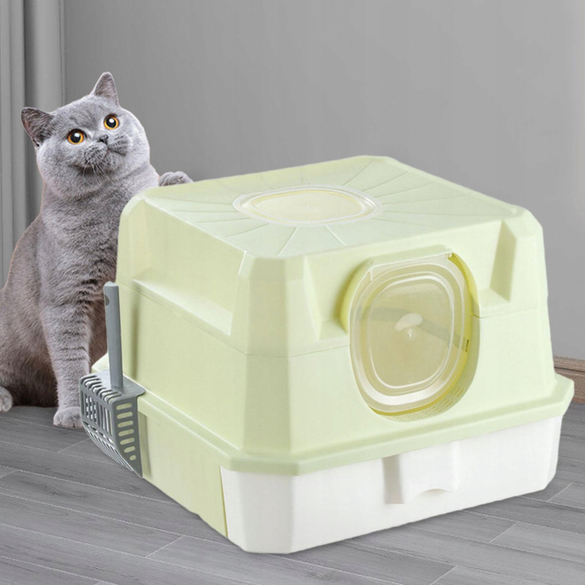 Fully Covered Cat Litter Case Prevent Sand Leakage Kitten Potty green