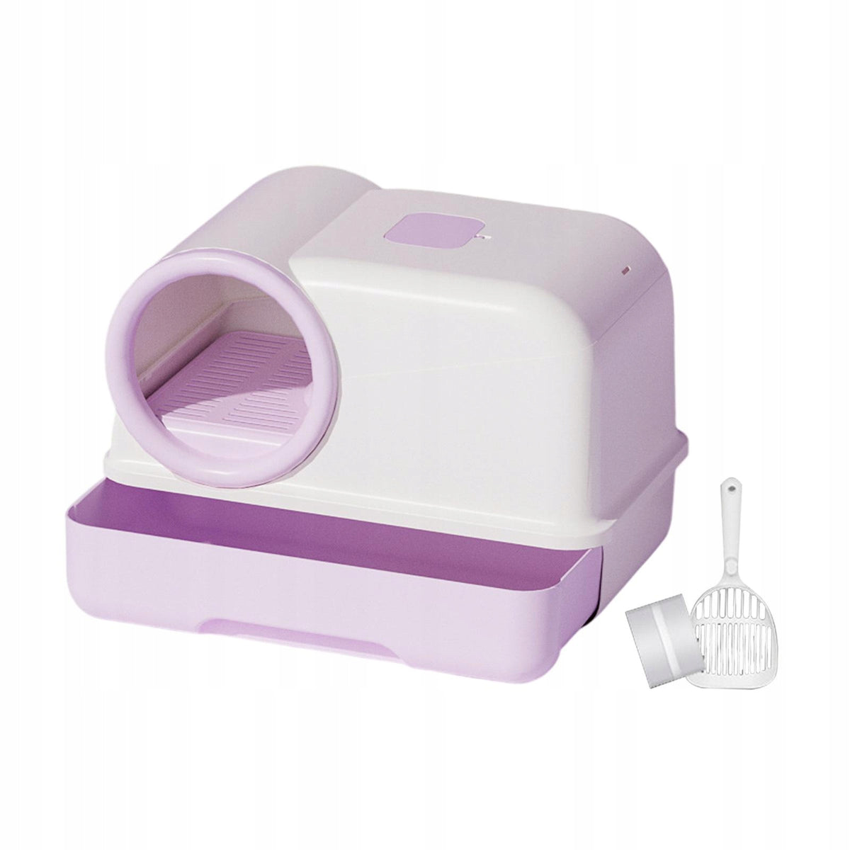 Fully Enclosed Cat Litter Box Easy Clean Splashproof with Scoop Cat Purple