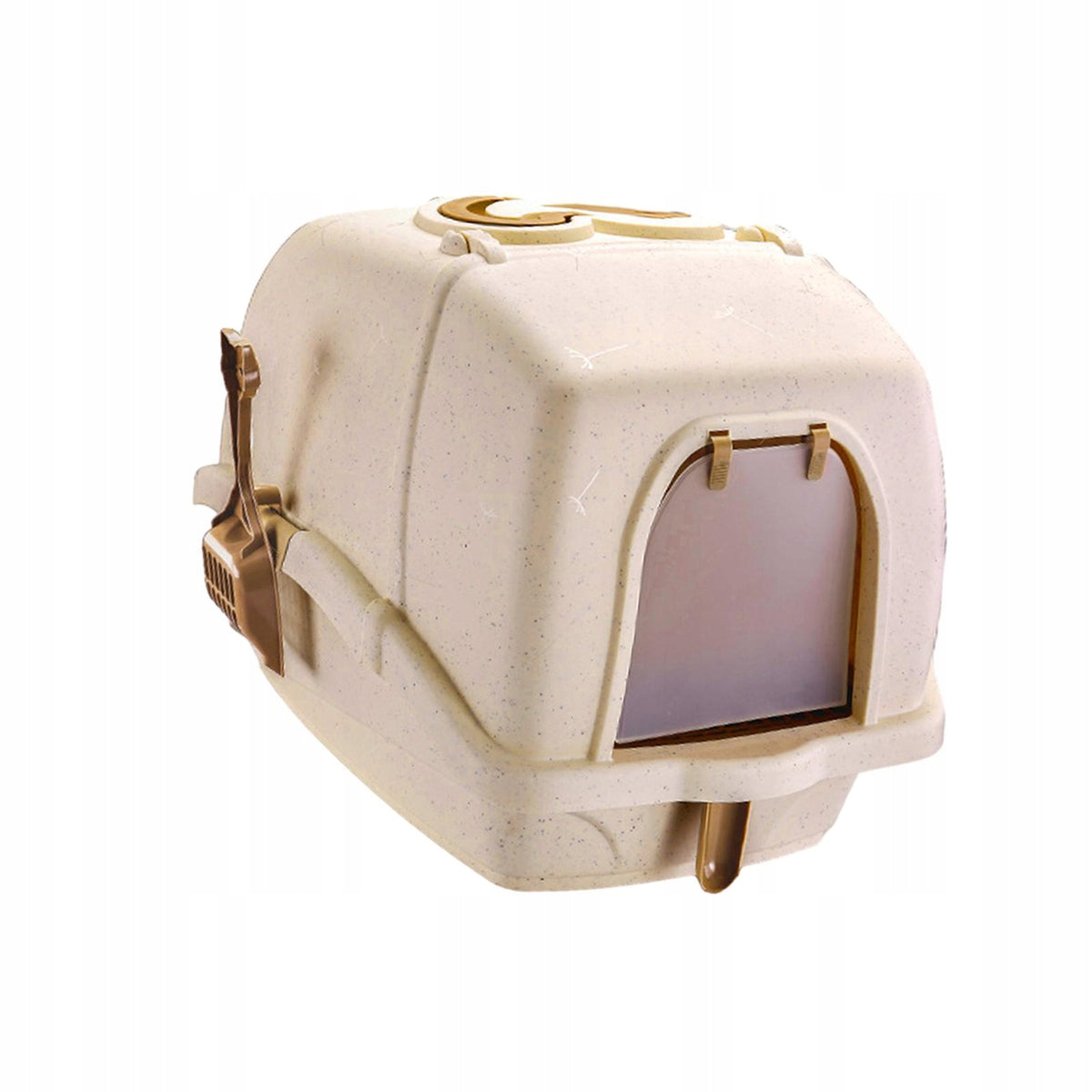 Fully Enclosed Cat Litter Box with Handle with Front Door Pet khaki Packaging status original