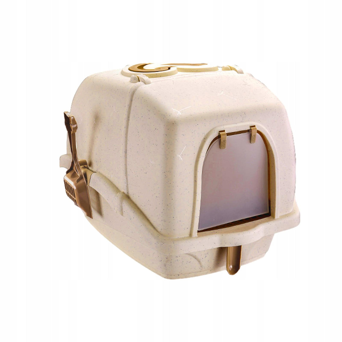 Fully Enclosed Cat Litter Box with Handle with Front Door Pet khaki