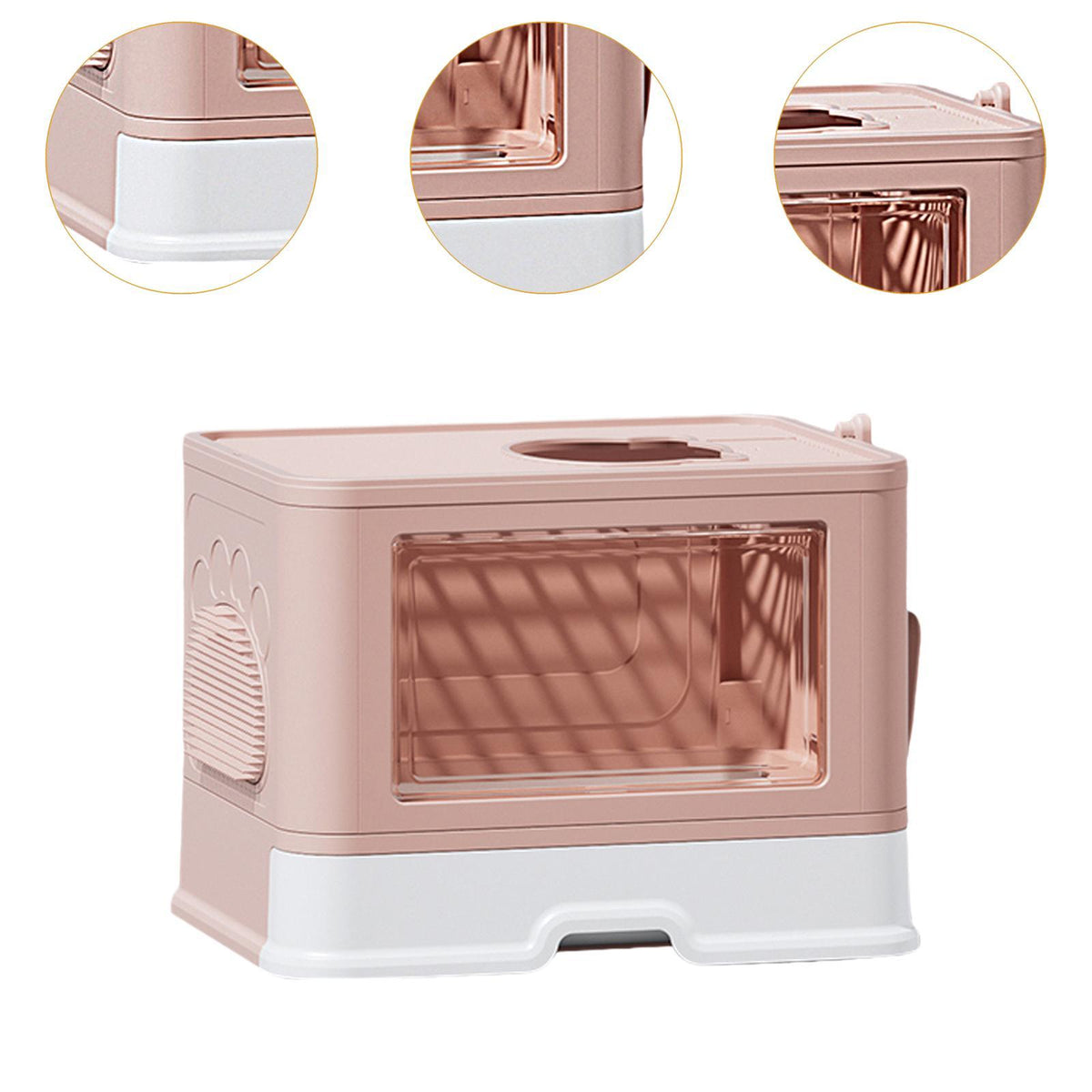 Fully Enclosed Cat Litter Box with Scoop Pet Cleaning Tool Washable Pink Packaging status original