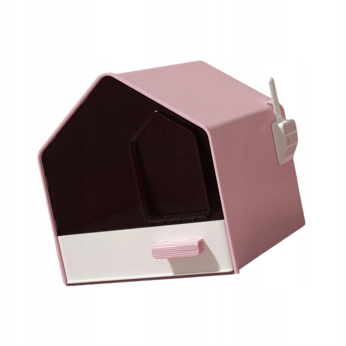 Fully Enclosed Cat Litter Tray Splashproof Kitten Potty for Rabbit Pet Pink Packaging status original