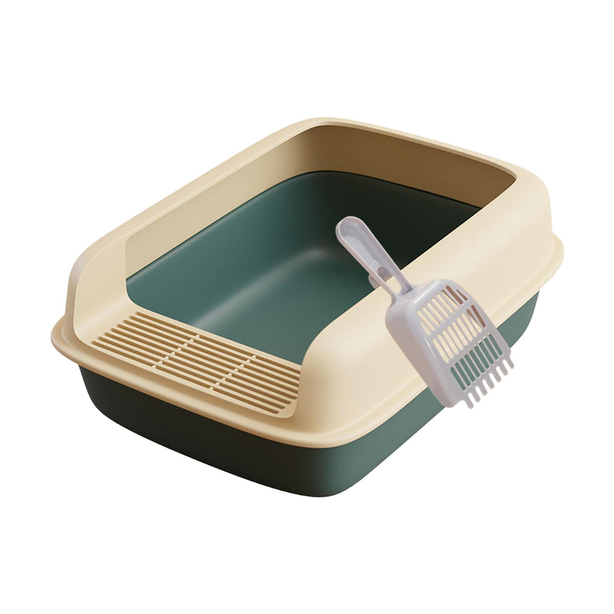 Fully Open Cats Litter Tray with High Side Semi Enclosed Pet Litter Large