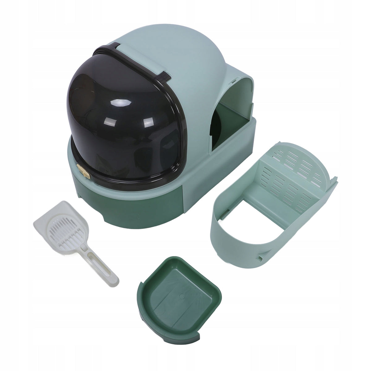 Fully enclosed angular litter box with drawer and walkway control N2 Brand no brand