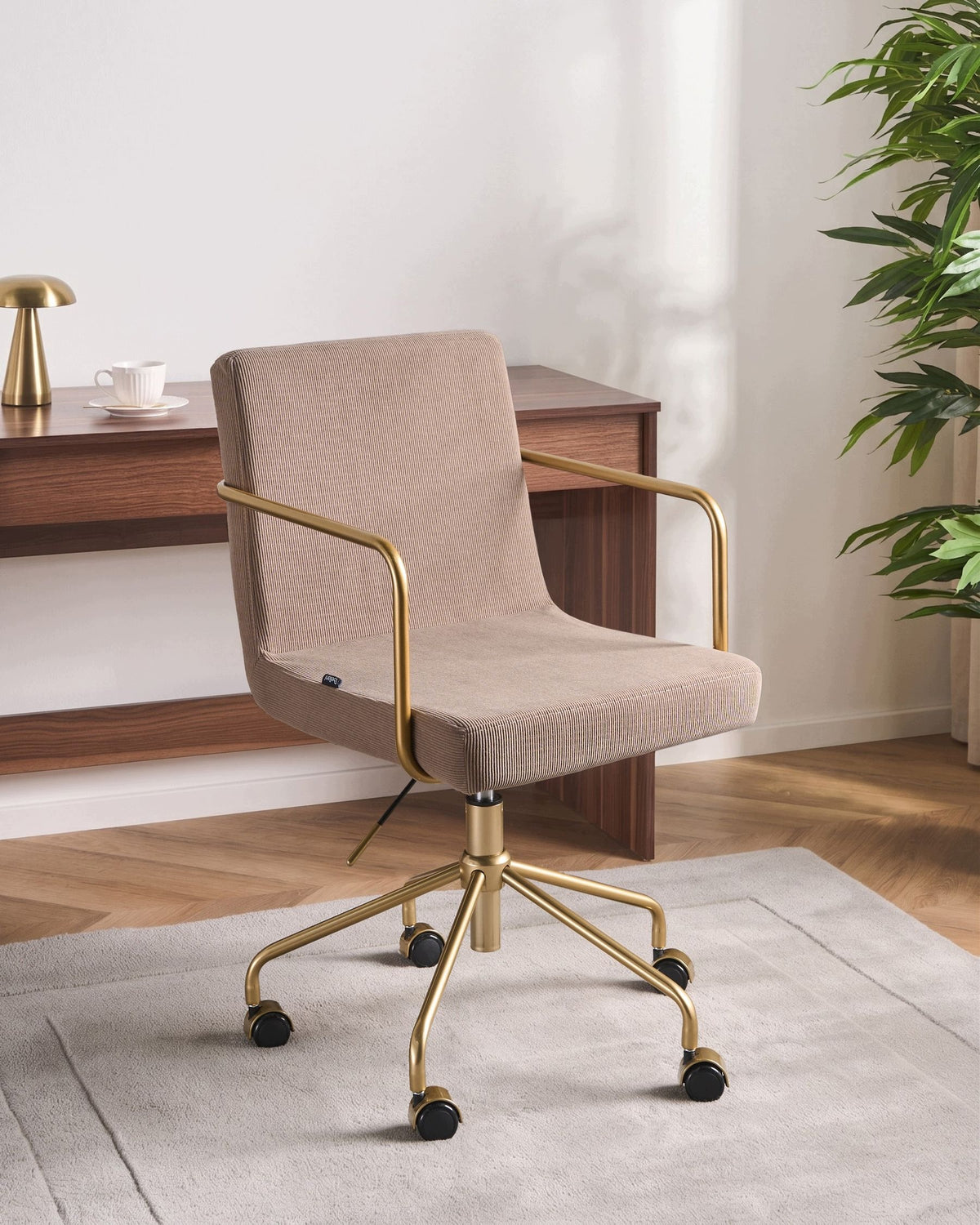Functional corduroy office chair with height adjustment light brown Packaging status original