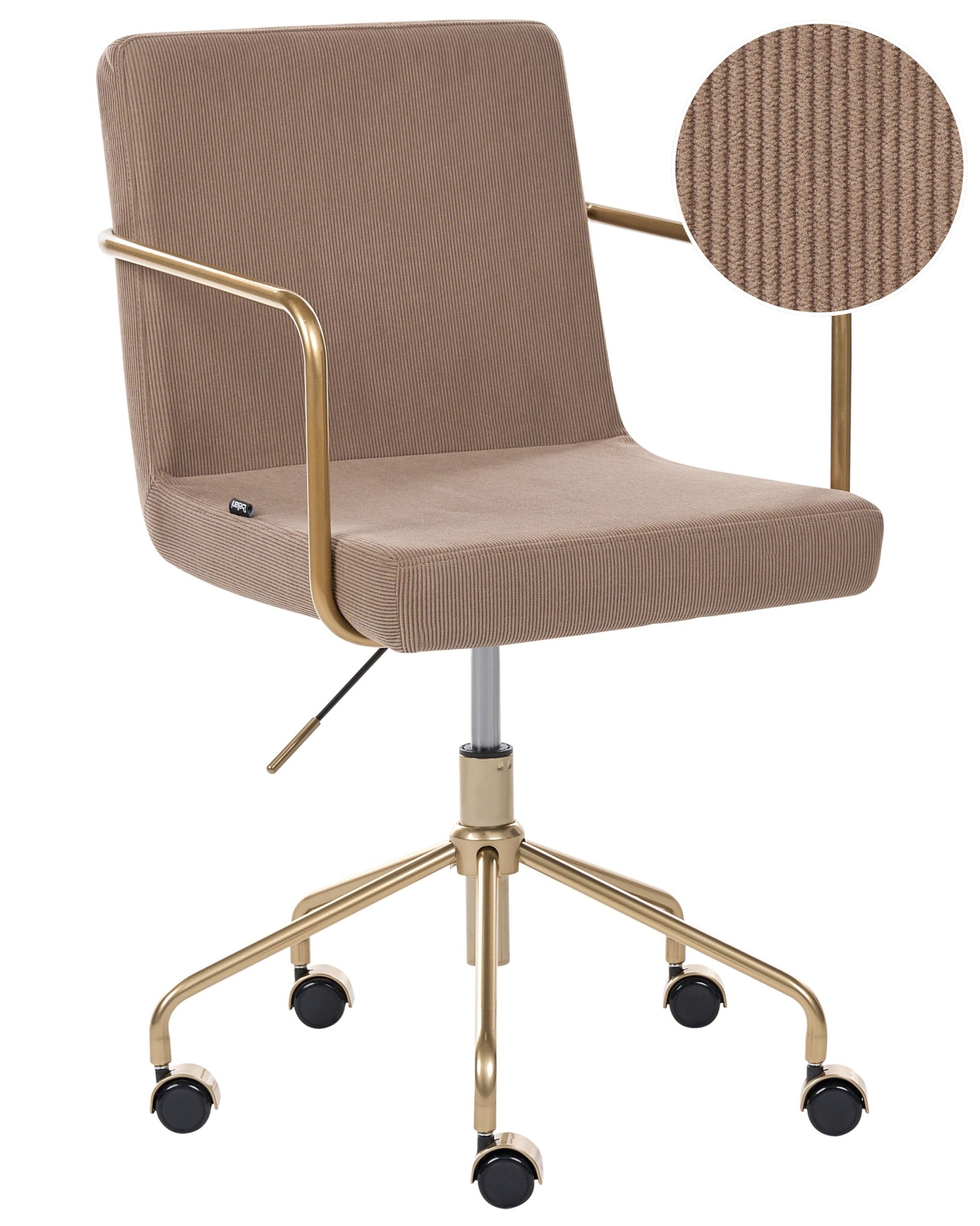 Functional corduroy office chair with height adjustment light brown