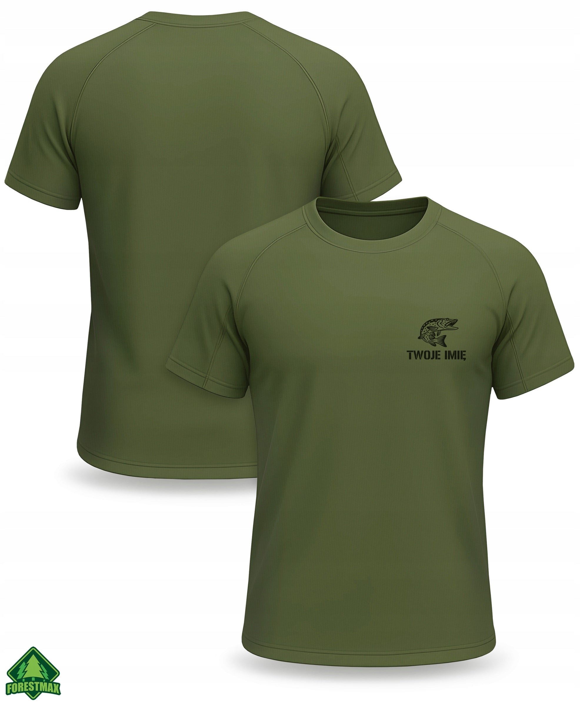 Functional fishing T-shirt khaki PIKE + YOUR NAME NICKNAME Color green