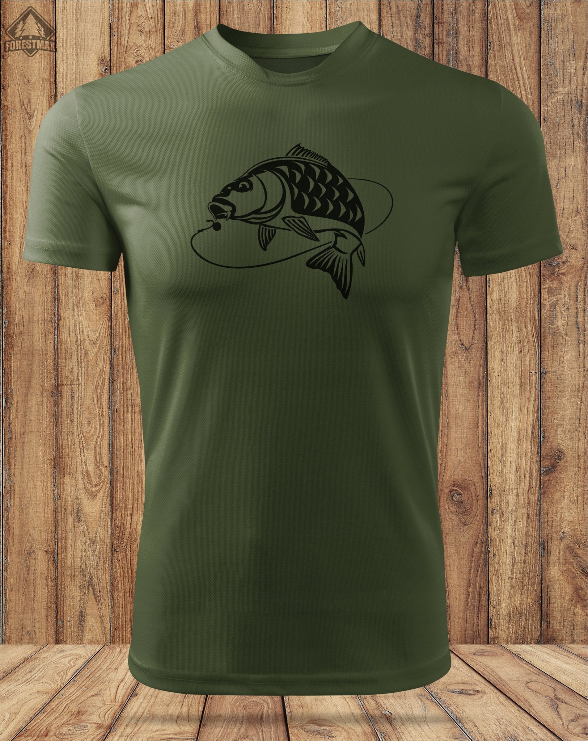 Functional khaki fishing shirt - T-shirt for angler with KARP print Size XL