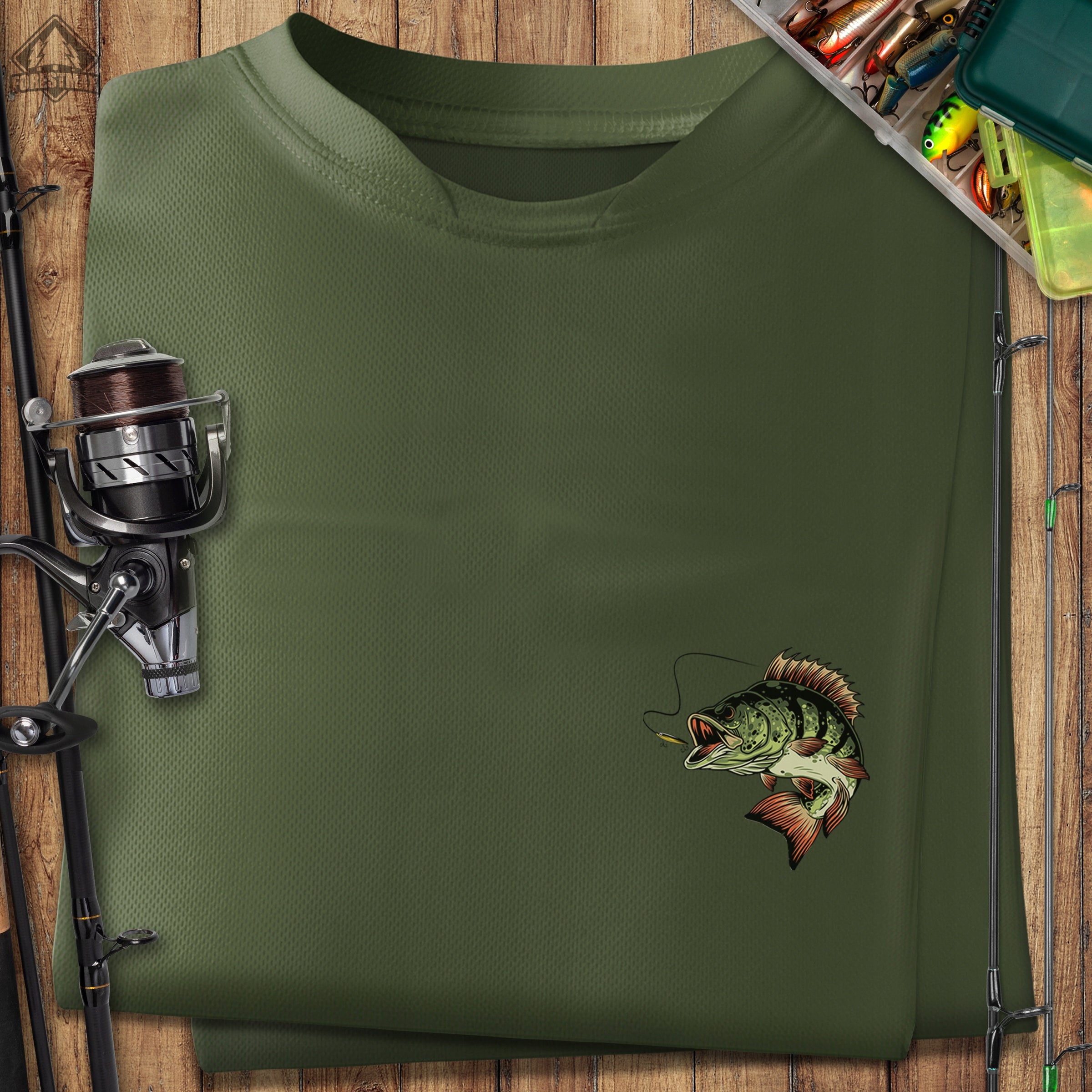 Functional military t-shirt for Fisherman for summer T-shirt khaki print PERCH Sleeve short sleeve