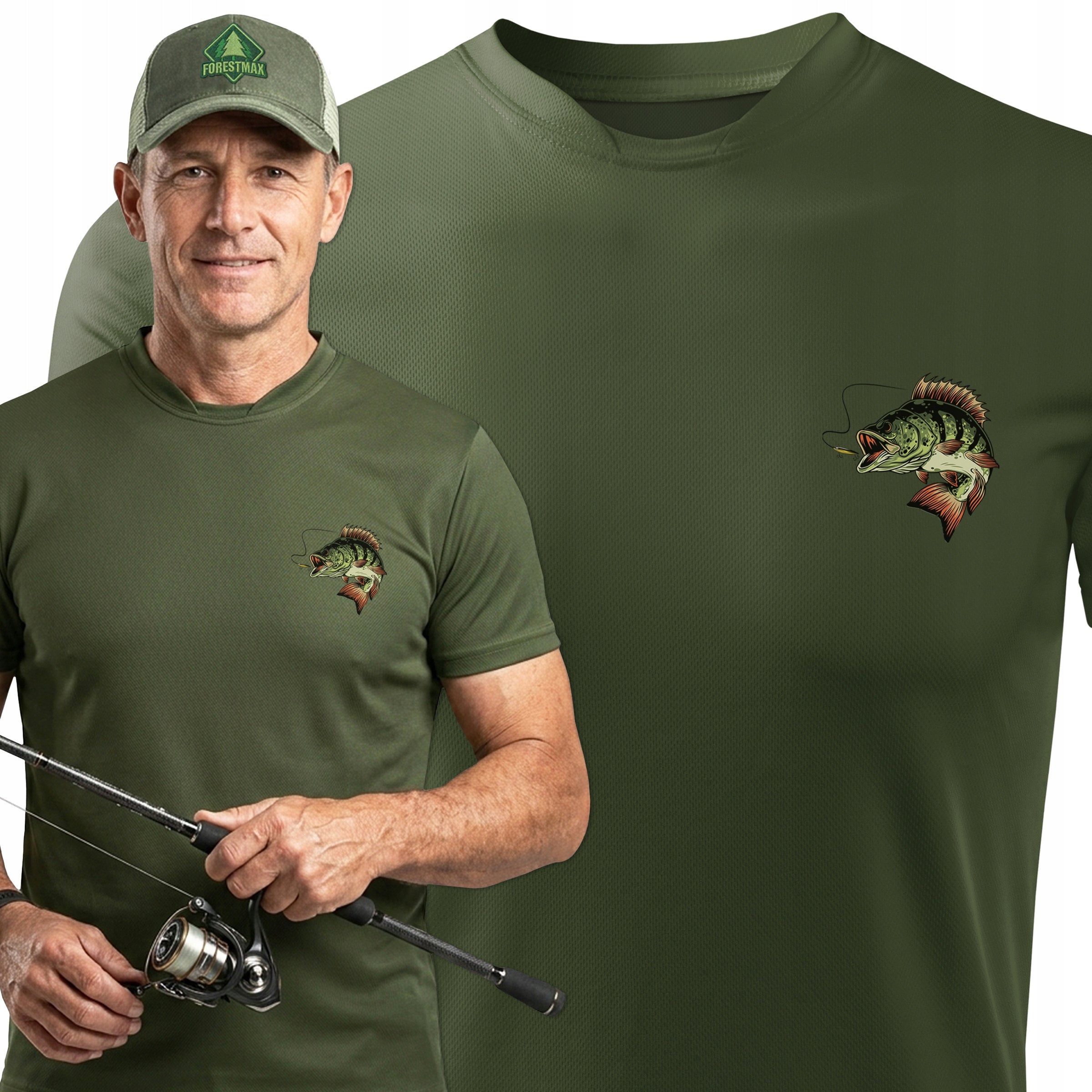 Functional military t-shirt for Fisherman for summer T-shirt khaki print PERCH