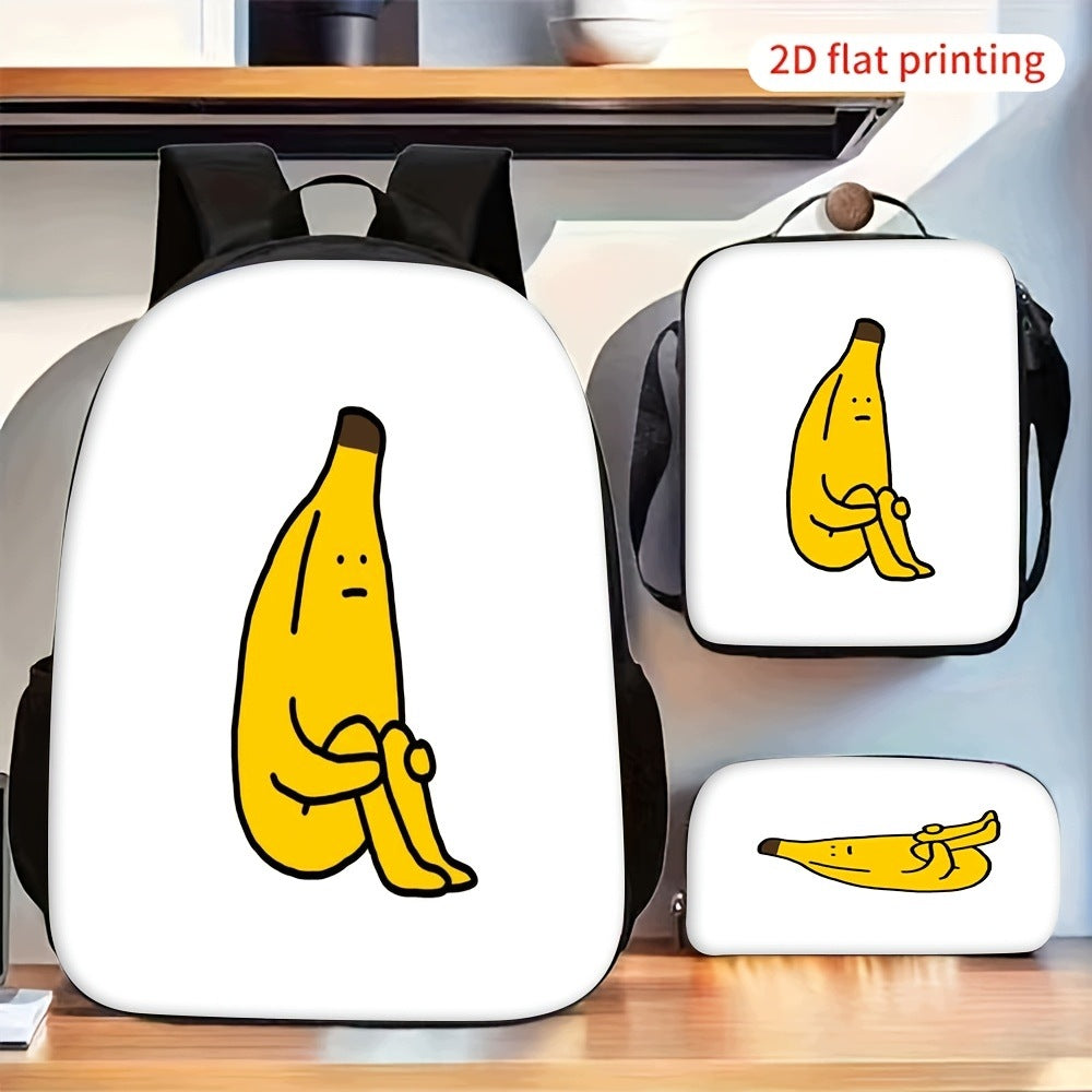 Funny Banana Print 3-Piece Backpack Set with Lunch Bag and Pencil Case