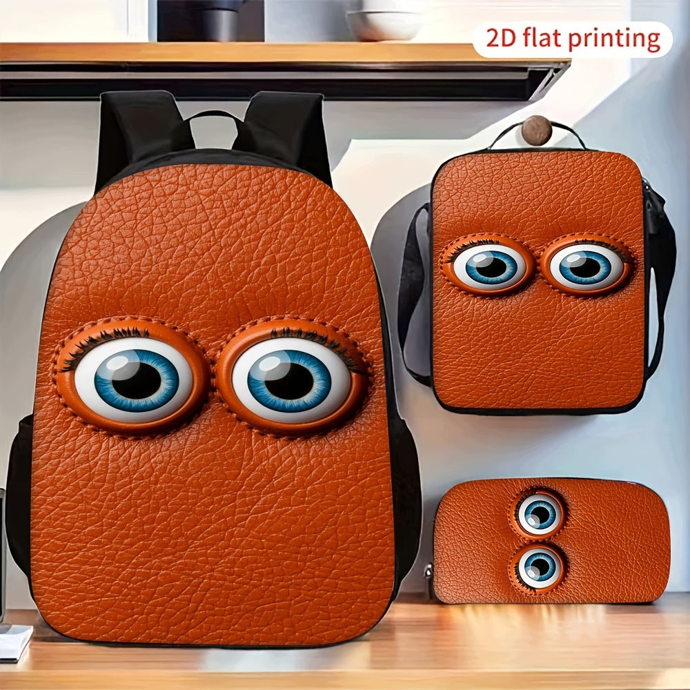 Funny Big Eyes Graphic Backpack Set Portable Daily Storage Bags