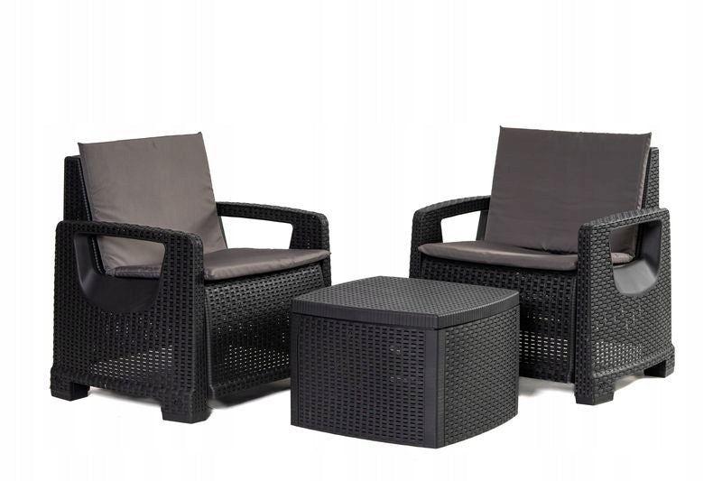 Furniture set VALERIA CORCIANO anthracite for terrace, balcony 2 armchairs+table