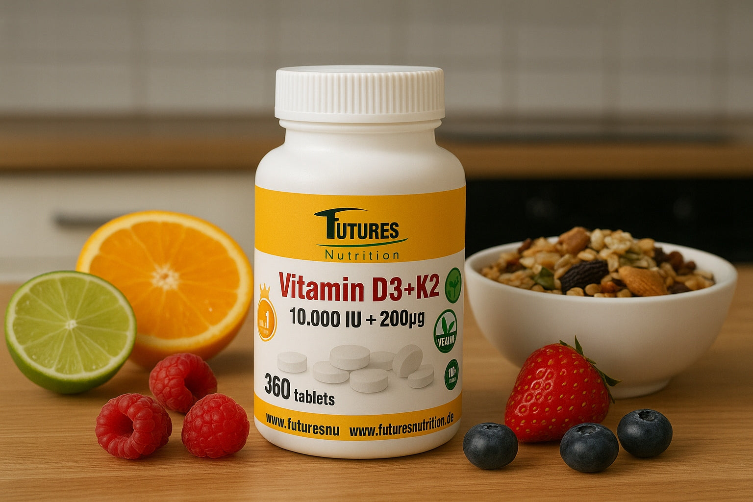 Futures Nutrition Vitamin D3 10.000 + K2 MK7 360t Bones Resistance Stress Expiration date at least 1 year from the date of purchase