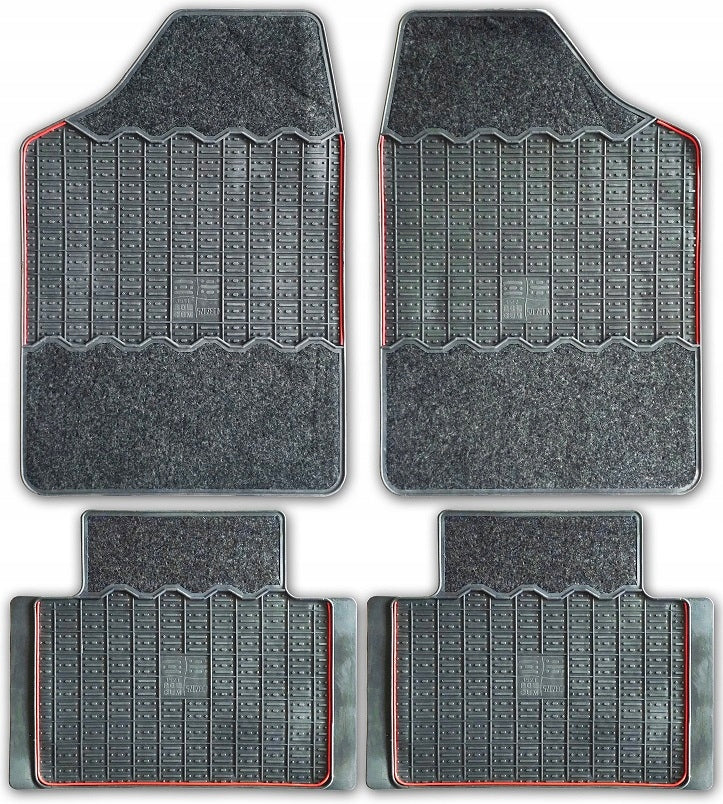 G-Tex Rubber-Textile Grey Car Rugs with Decorative Red Line