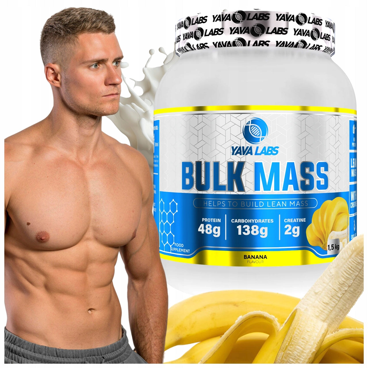 GAINER FOR ATHLETES BULK MASS YAVA LABS BANANA 1500G