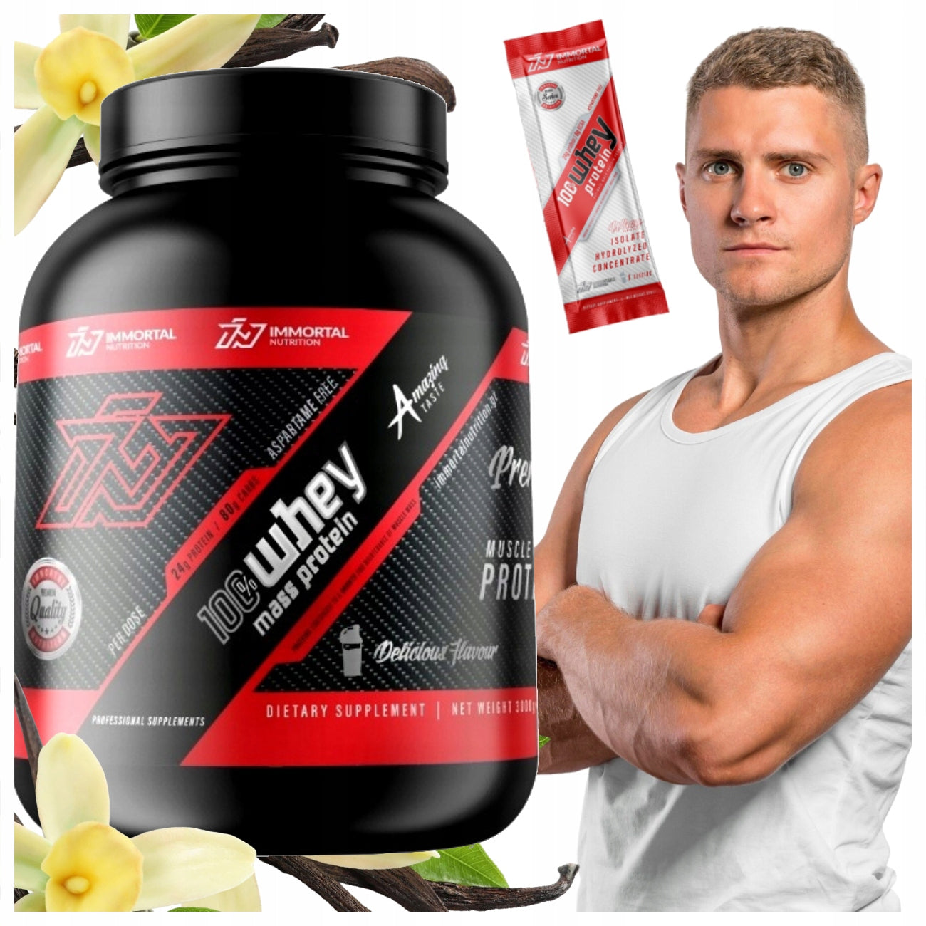 GAINER IMMORTAL WHEY MASS PROTEIN VANILLA MASS GAJNER POWDER 3000G