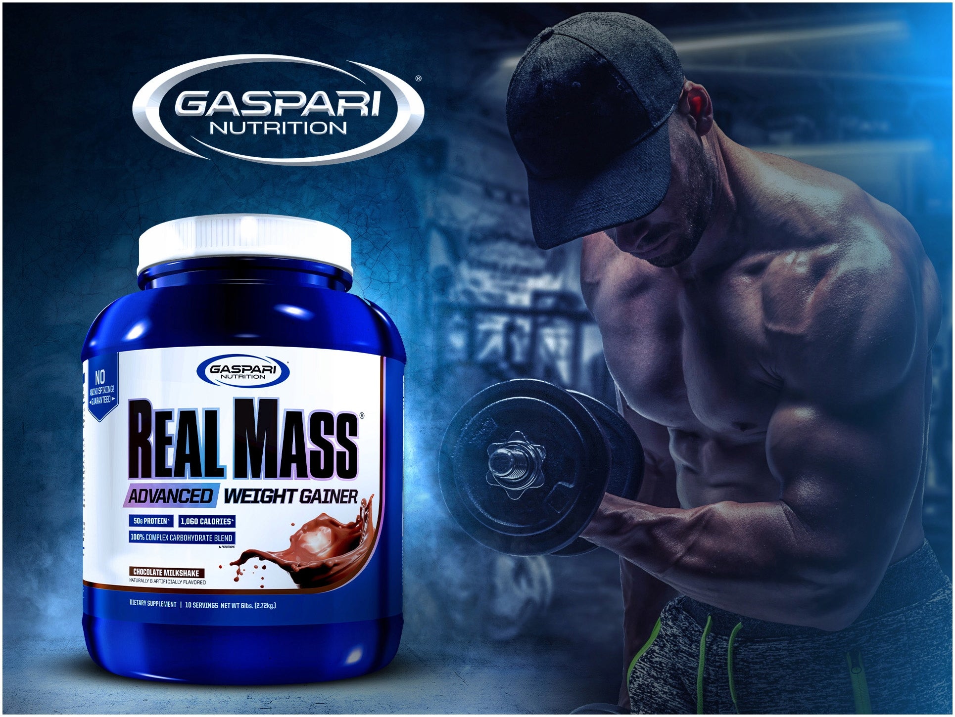GAINER Real Mass Protein Carbohydrates Whey Mass 2720 g Chocolate Gaspari Packaging status original