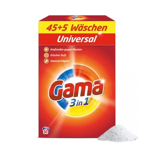 GAMA WASHING POWDER UNIVERSAL 3in1 EFFECTIVE EFFICIENT 3kg 50 WASHES