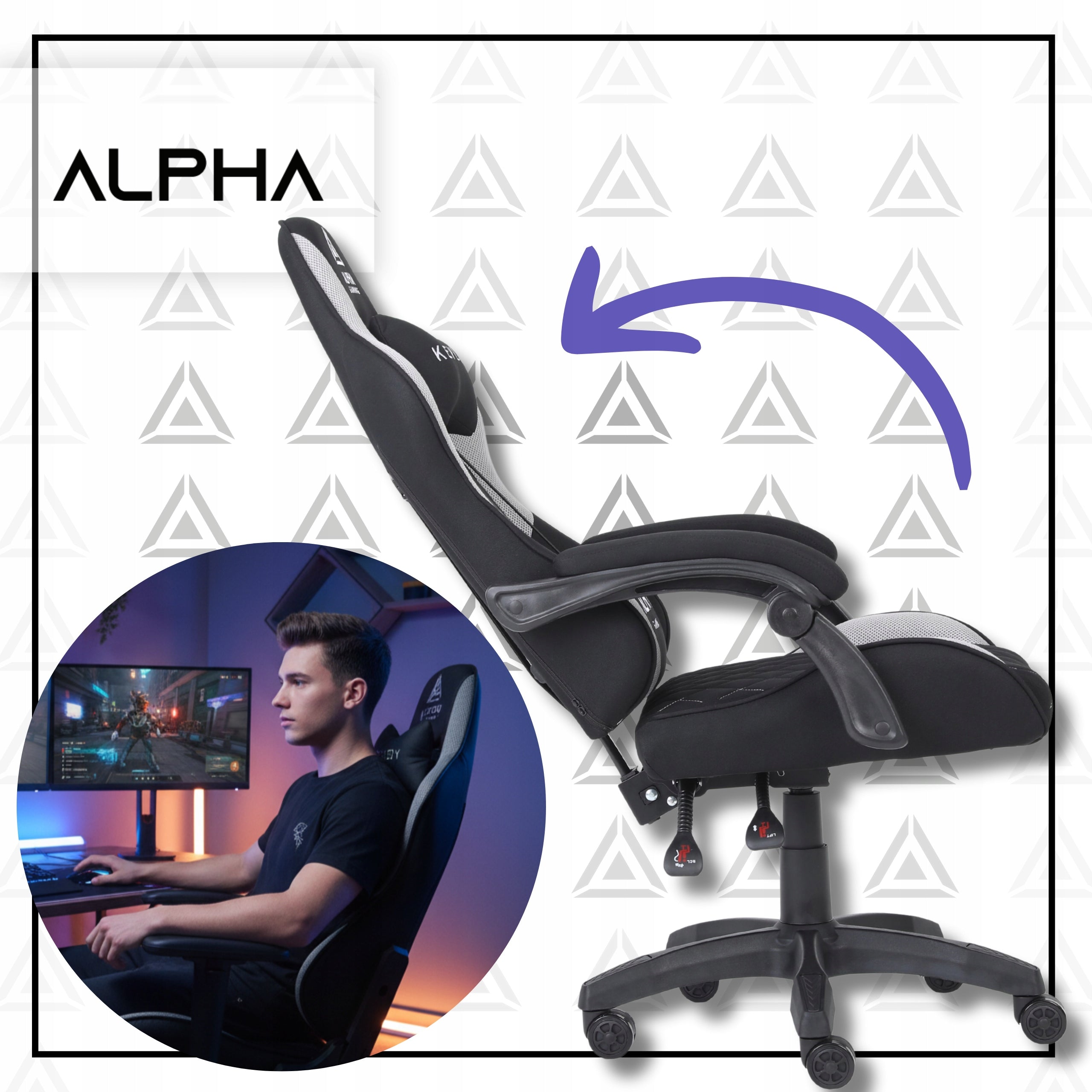 GAMING CHAIR ALPHA OFFICE GAMING CHAIR SWIVEL BUCKET MATERIAL Model KEVLAR GREY