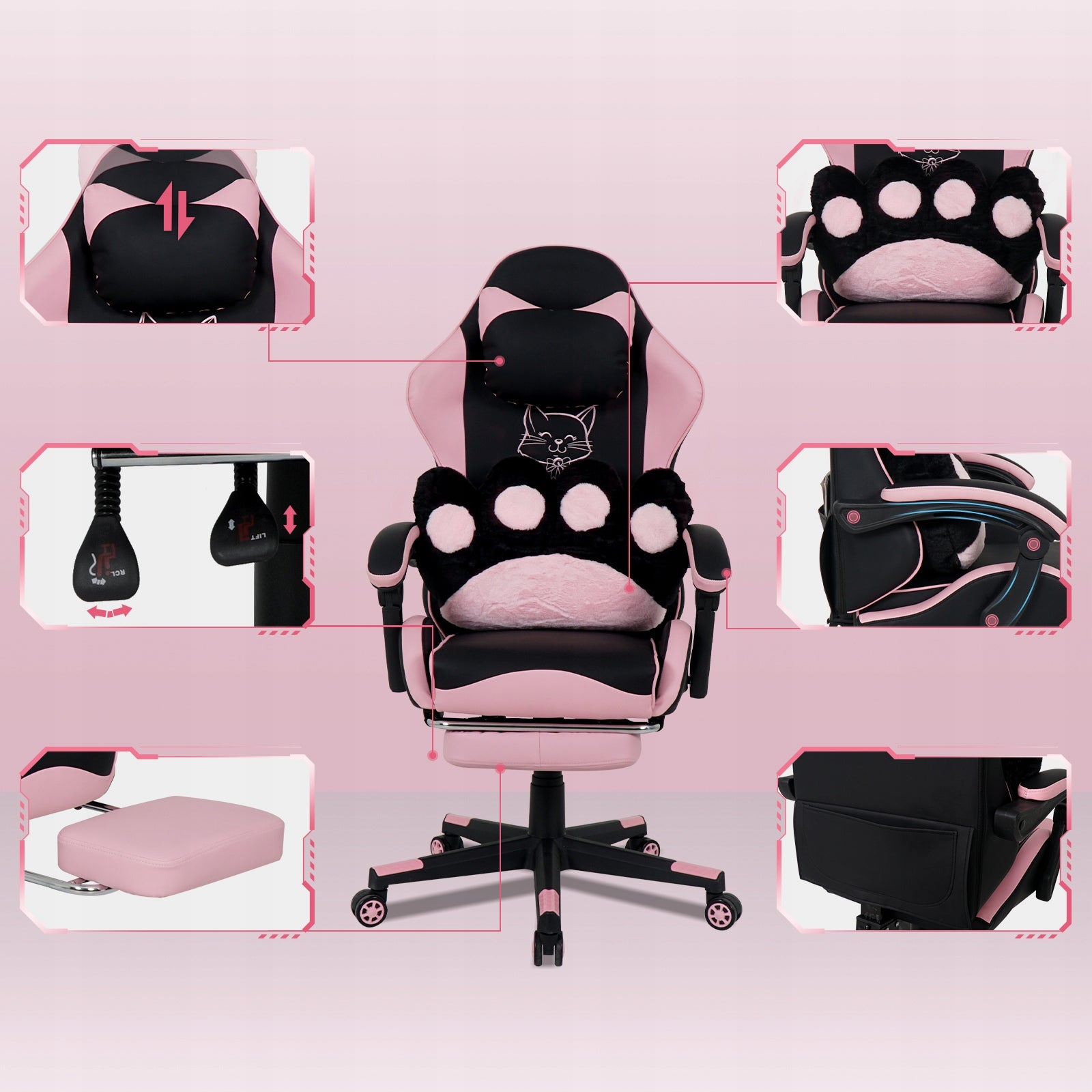 GAMING CHAIR ELECWISH OFFICE CHAIR SWIVEL CAT PILLOW Manufacturer code OC134