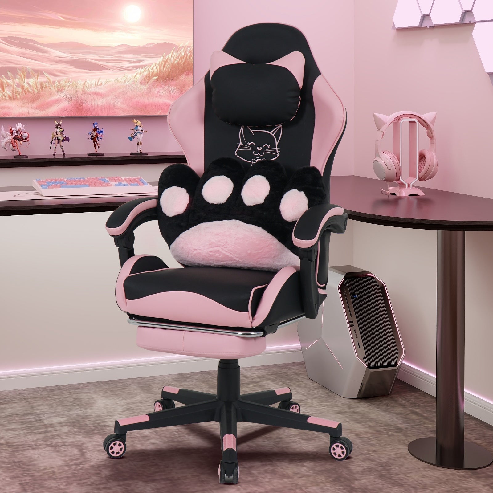 GAMING CHAIR ELECWISH OFFICE CHAIR SWIVEL CAT PILLOW Packaging status original