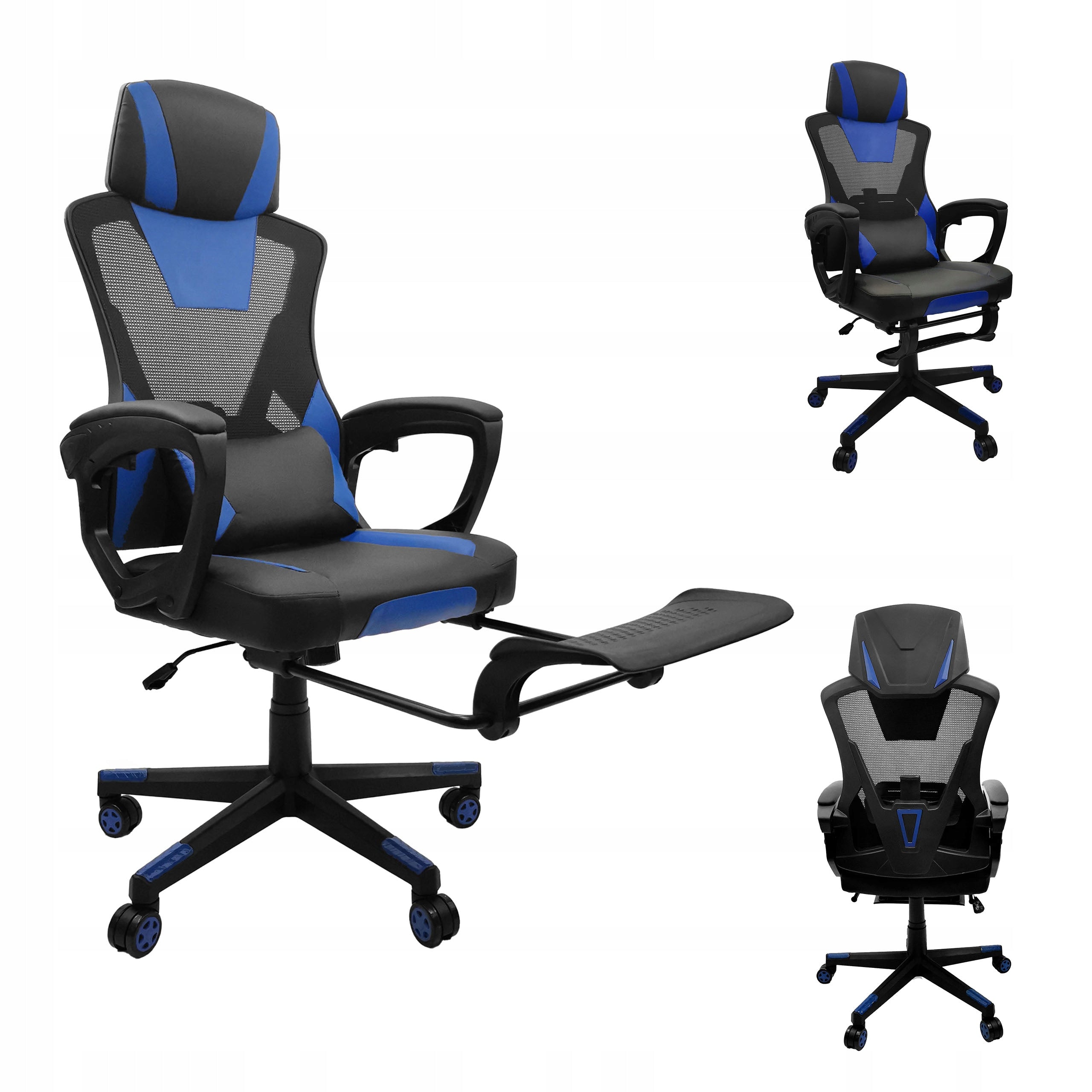 GAMING CHAIR FOR GAMERS OFFICE COMPUTER SWIVEL FOOTREST KG100 BLUE Model KG100 niebieski
