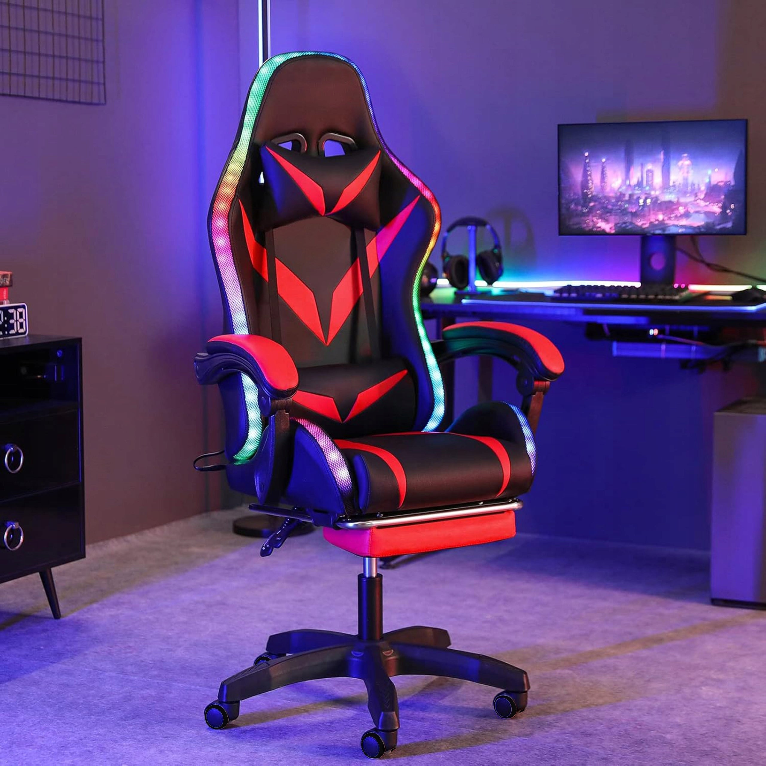 GAMING CHAIR FOR PLAYER BUCKET OFFICE CHAIR FOOTREST + MASSAGE + LED Packaging status original