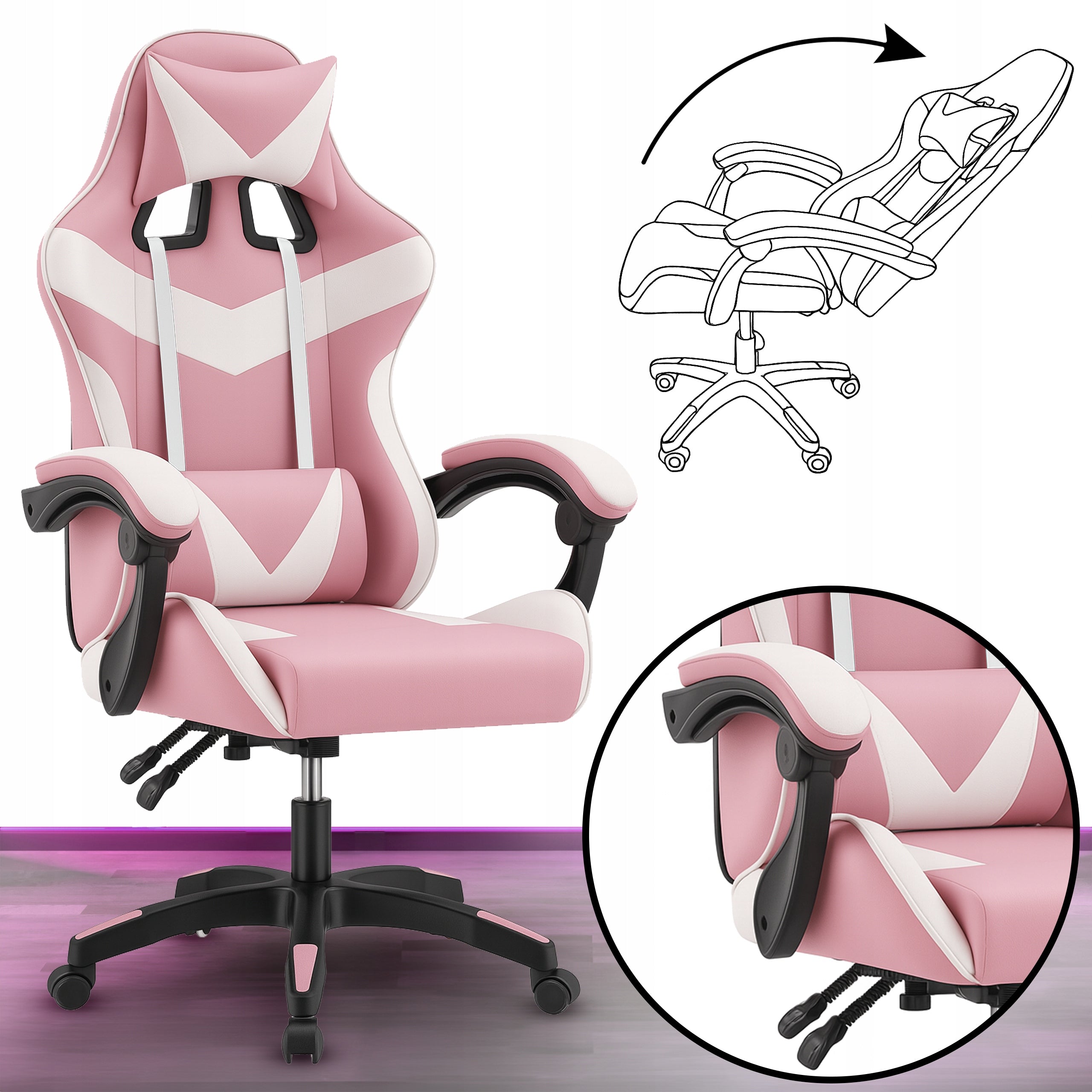 GAMING CHAIR GAMING OFFICE COMPUTER LUMBAR CUSHION KG109 PINK Packaging status original
