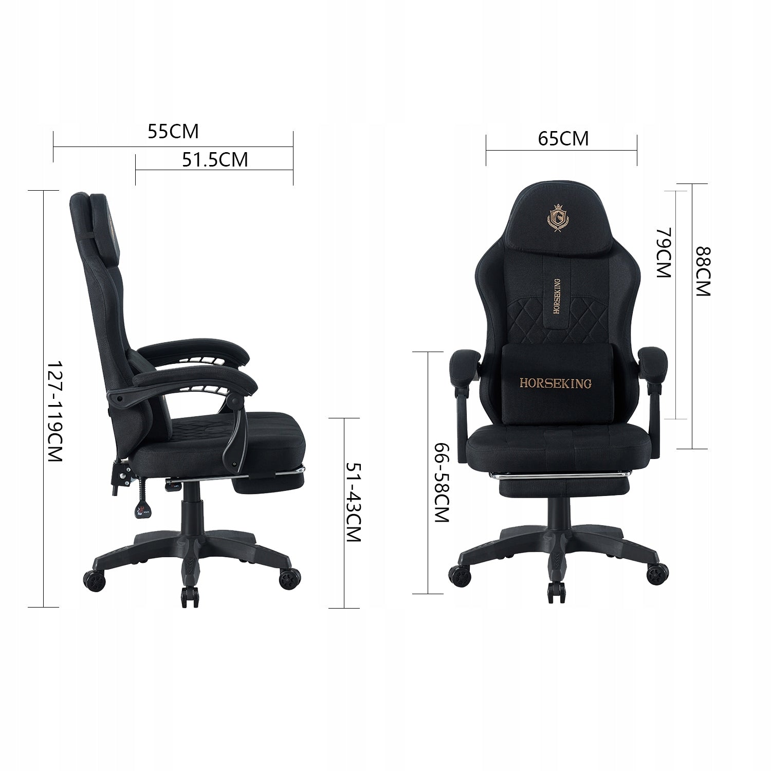 GAMING CHAIR HORSEKING WITH SWIVEL FOOTREST FOR PLAYING CHAIR BLACK MS500 Furniture depth 60 cm