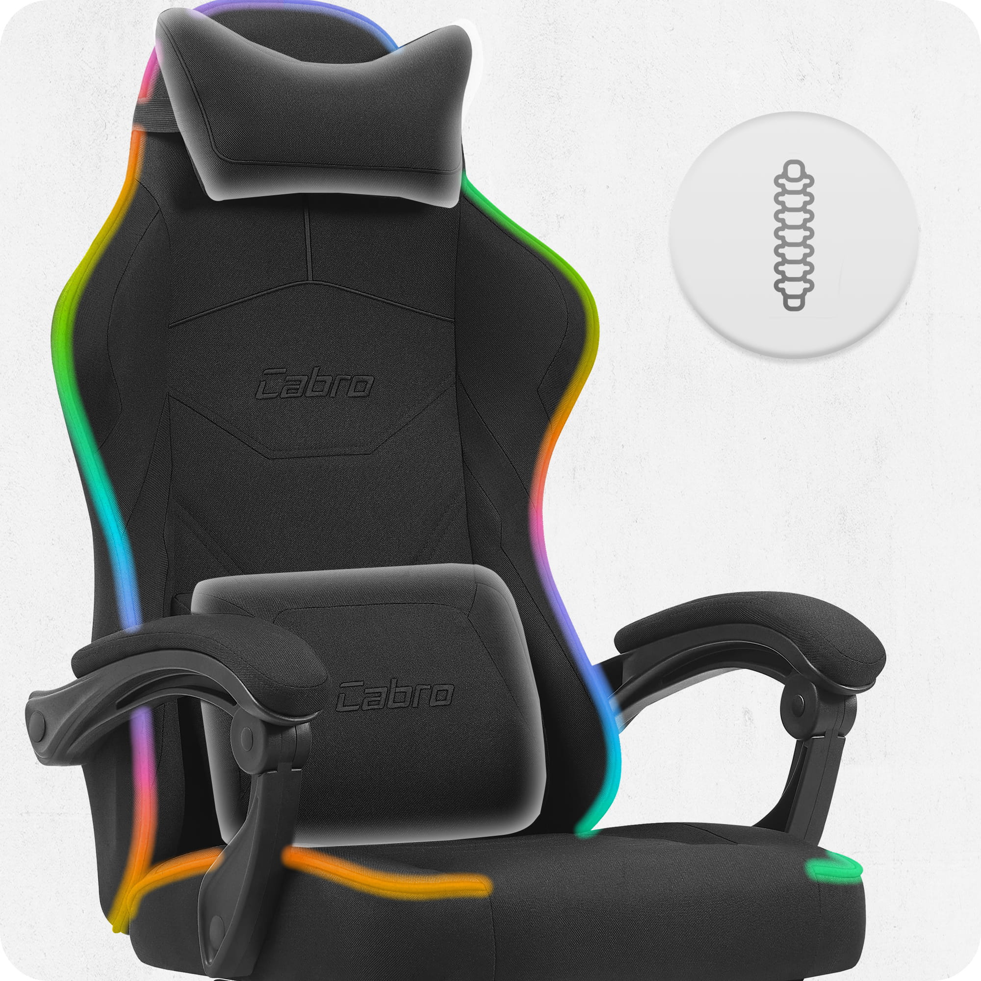 GAMING CHAIR MATERIAL CABRO C502 BLACK LED RGB FABRIC Furniture width 60 cm