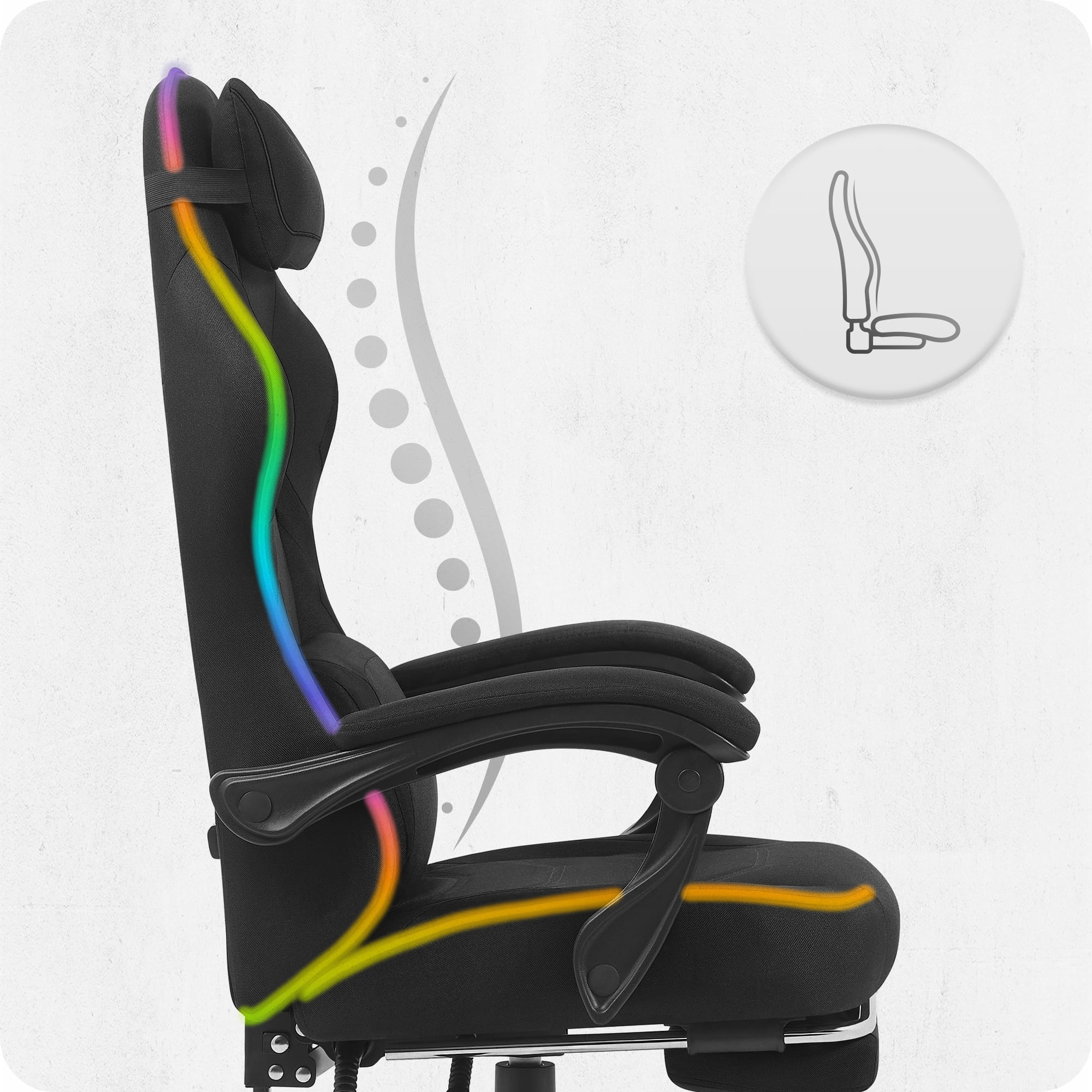 GAMING CHAIR MATERIAL CABRO C502 BLACK LED RGB FABRIC Model C502 SZARY