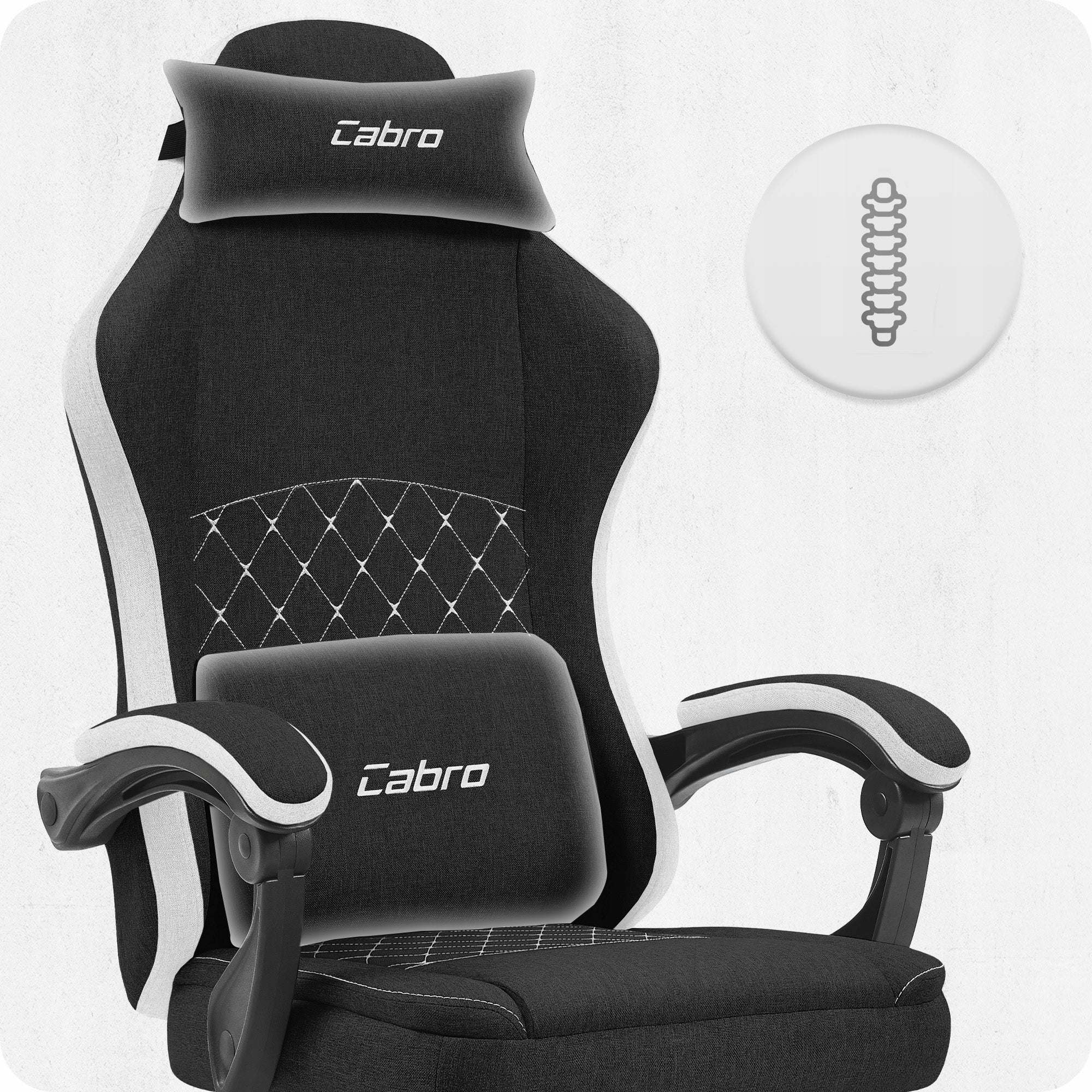 GAMING CHAIR MATERIAL CABRO C503 BLACK WHITE FABRIC Furniture width 60 cm