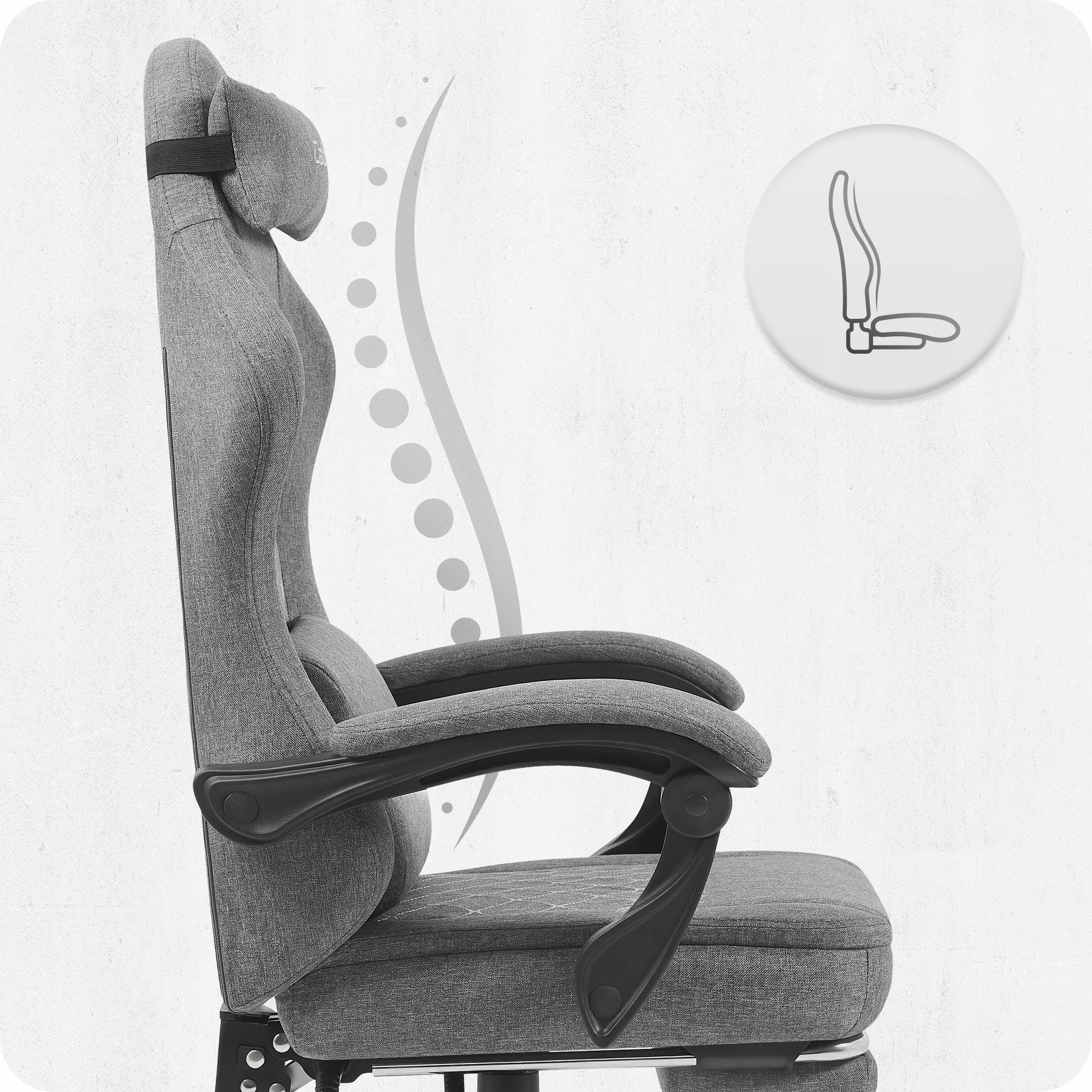 GAMING CHAIR MATERIAL CABRO C503 GREY BLACK FABRIC Furniture height 125 cm