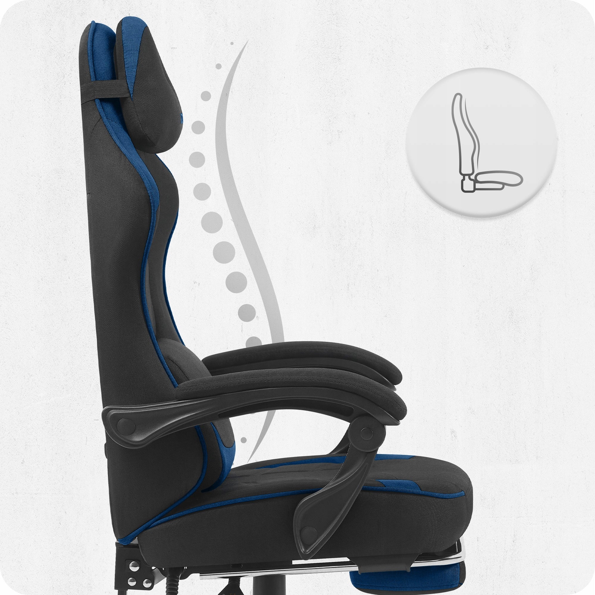 GAMING CHAIR MATERIAL CABRO C504 BLACK BLUE FABRIC Model C504 CZARNY NIEBIESKI
