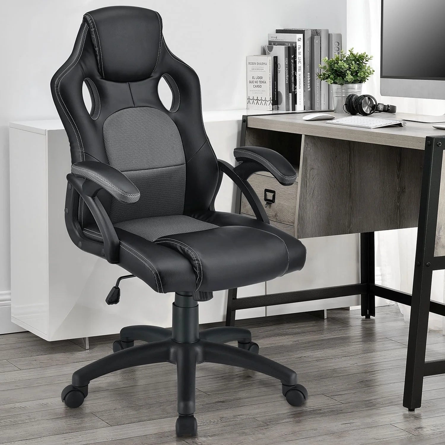 GAMING CHAIR OFFICE GAMING CHAIR SWIVEL BLACK GREY Brand Juskys