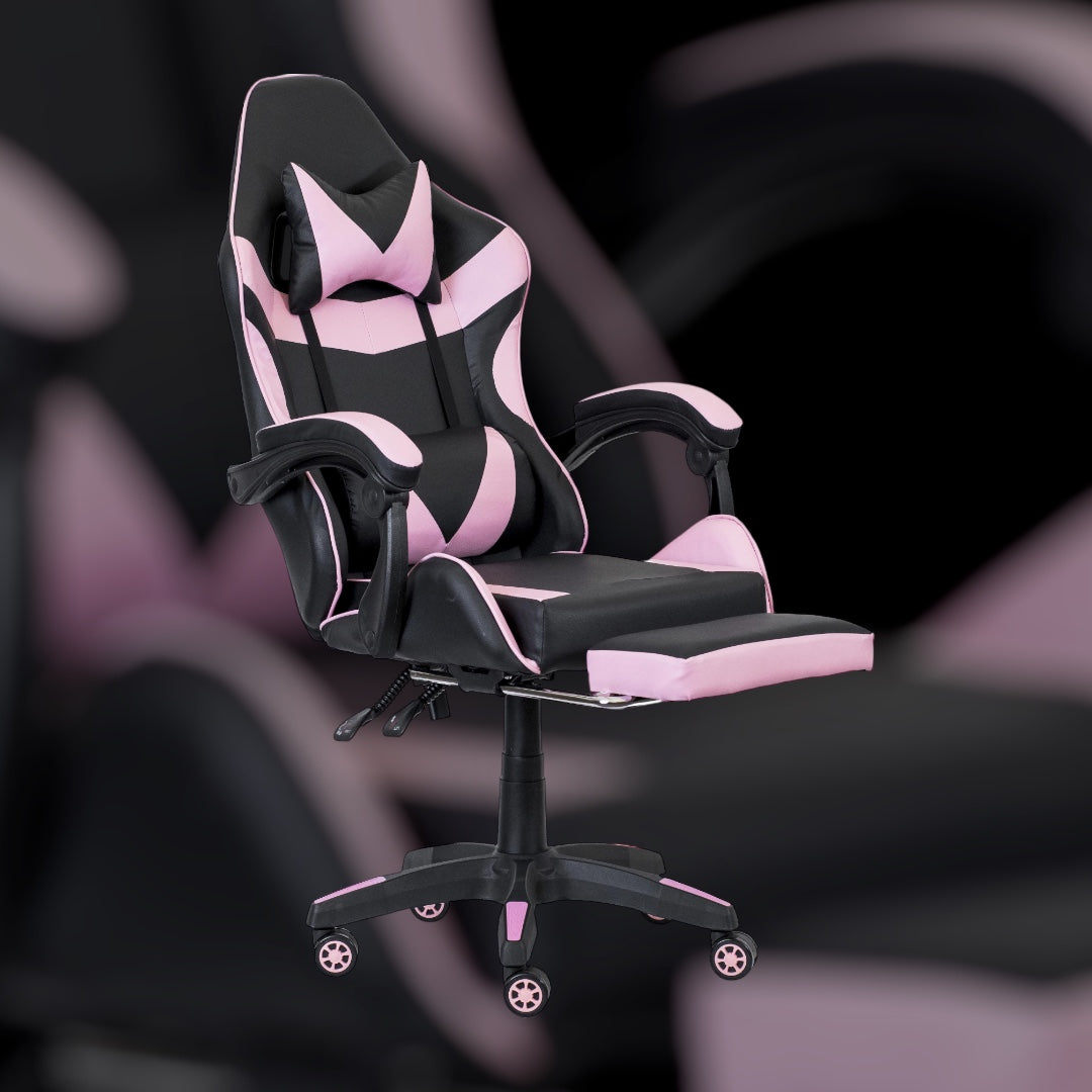 GAMING CHAIR OFFICE SWIVEL GAMING CHAIR FAUX LEATHER BLACK PINK Brand Pegie Prestige