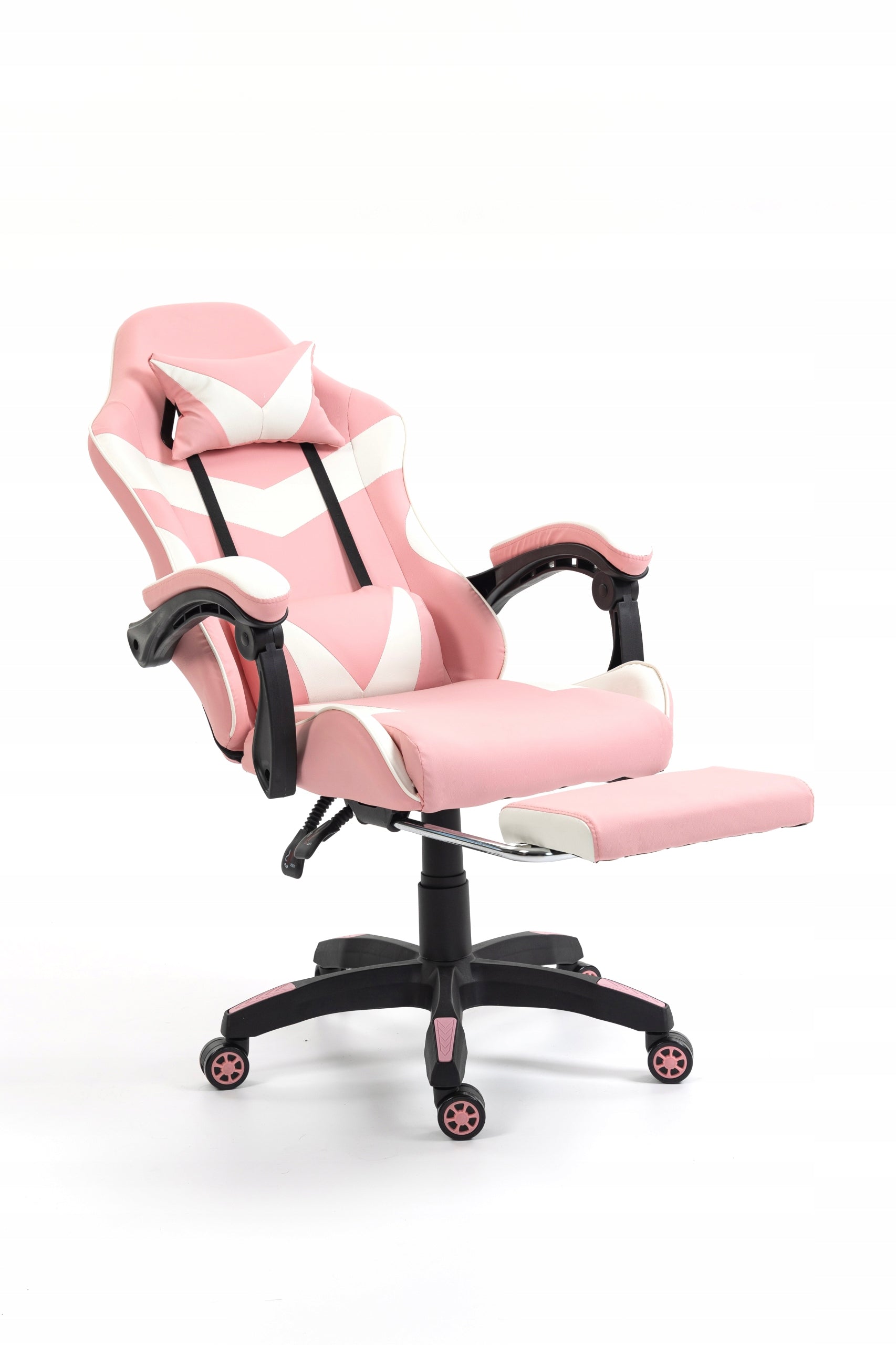 GAMING CHAIR OFFICE SWIVEL GAMING CHAIR FAUX LEATHER PINK AND WHITE Furniture depth 48 cm