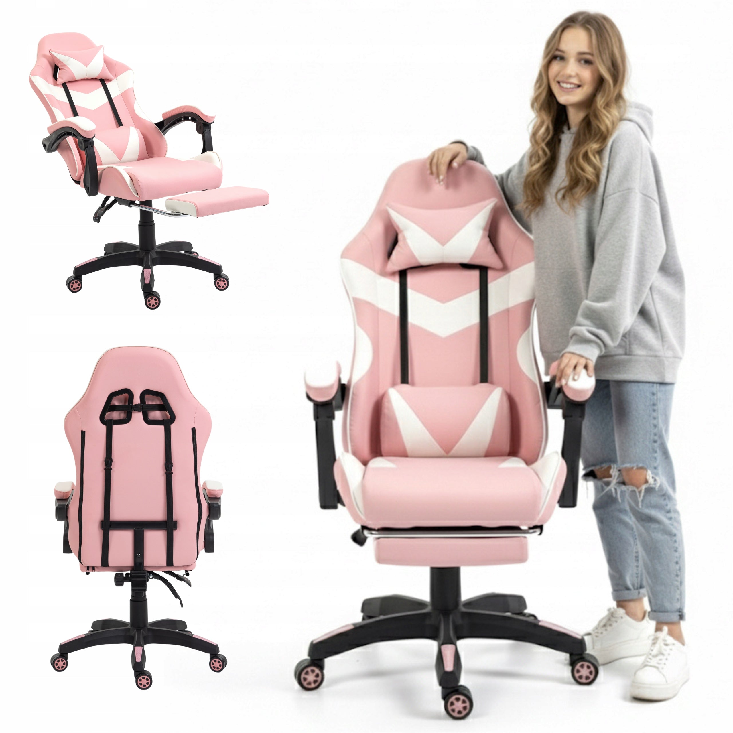 GAMING CHAIR OFFICE SWIVEL GAMING CHAIR FAUX LEATHER PINK AND WHITE Manufacturer code KRZESŁO GAMINGOWE