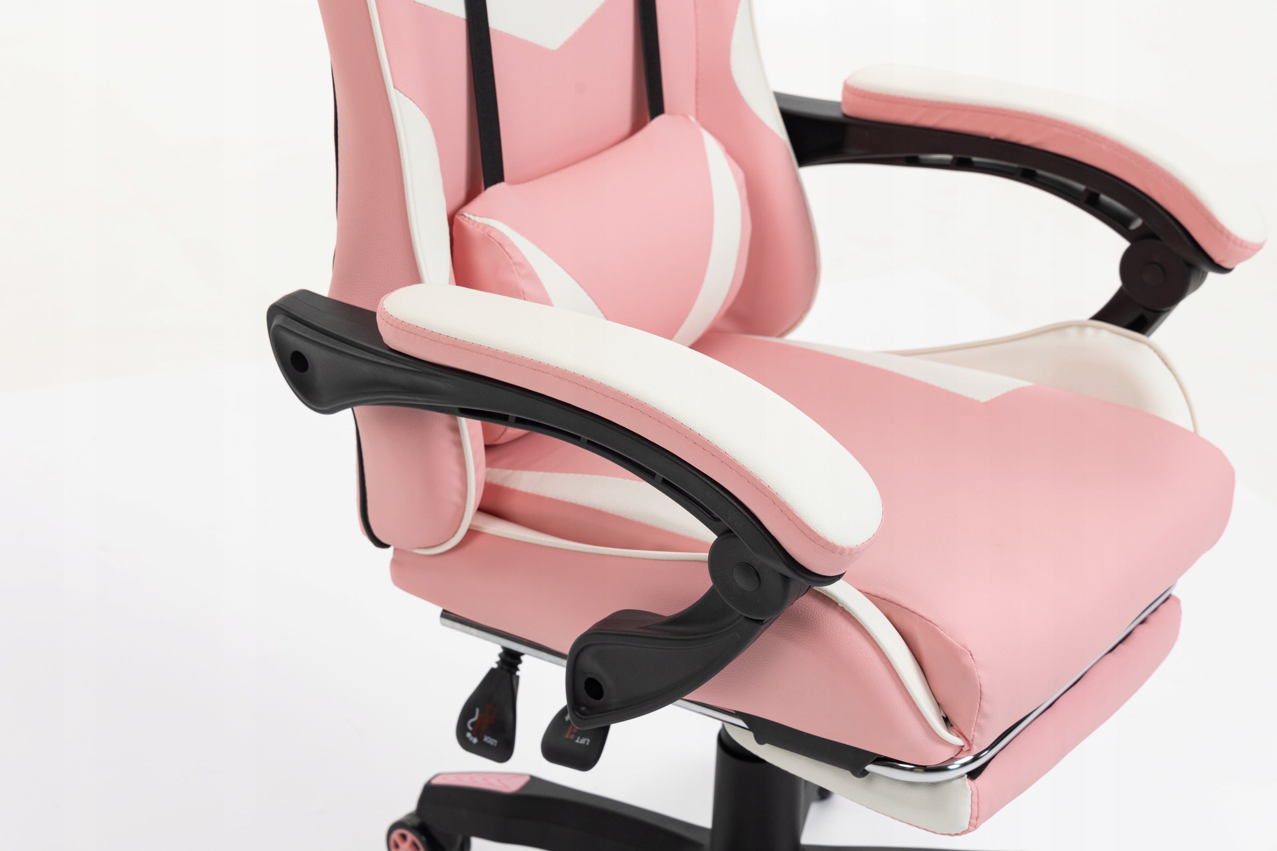 GAMING CHAIR OFFICE SWIVEL GAMING CHAIR FAUX LEATHER PINK AND WHITE Model PEGIE PRESTIGE