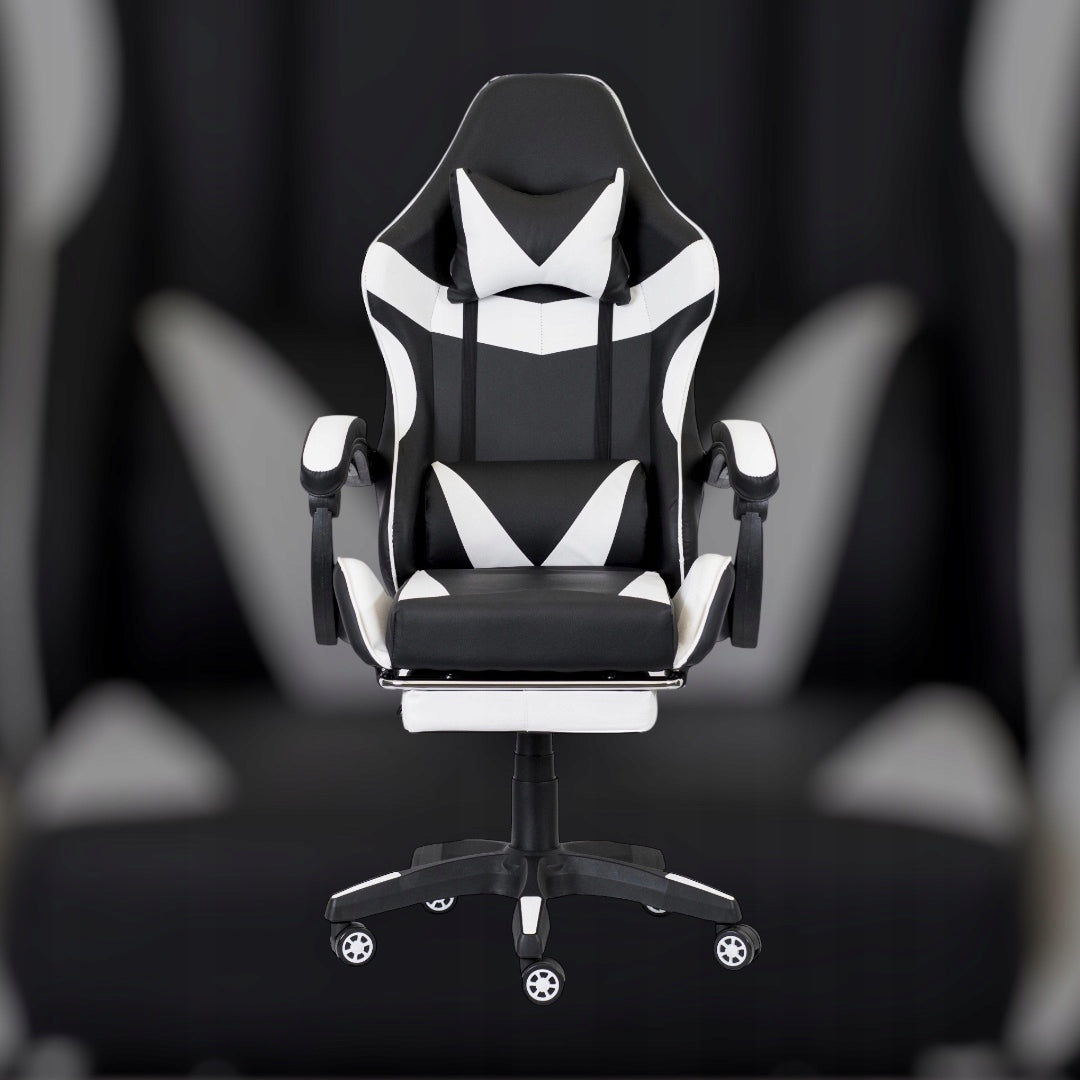 GAMING CHAIR OFFICE SWIVEL GAMING CHAIR FAUX LEATHER WHITE Furniture height 123 cm