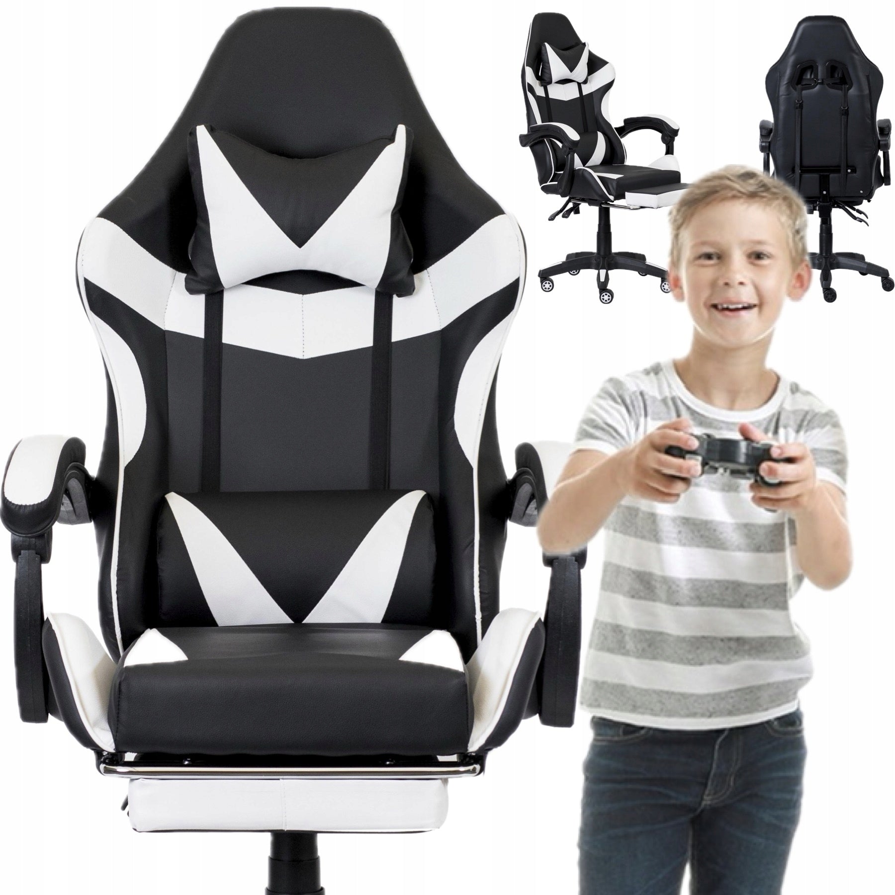 GAMING CHAIR OFFICE SWIVEL GAMING CHAIR FAUX LEATHER WHITE