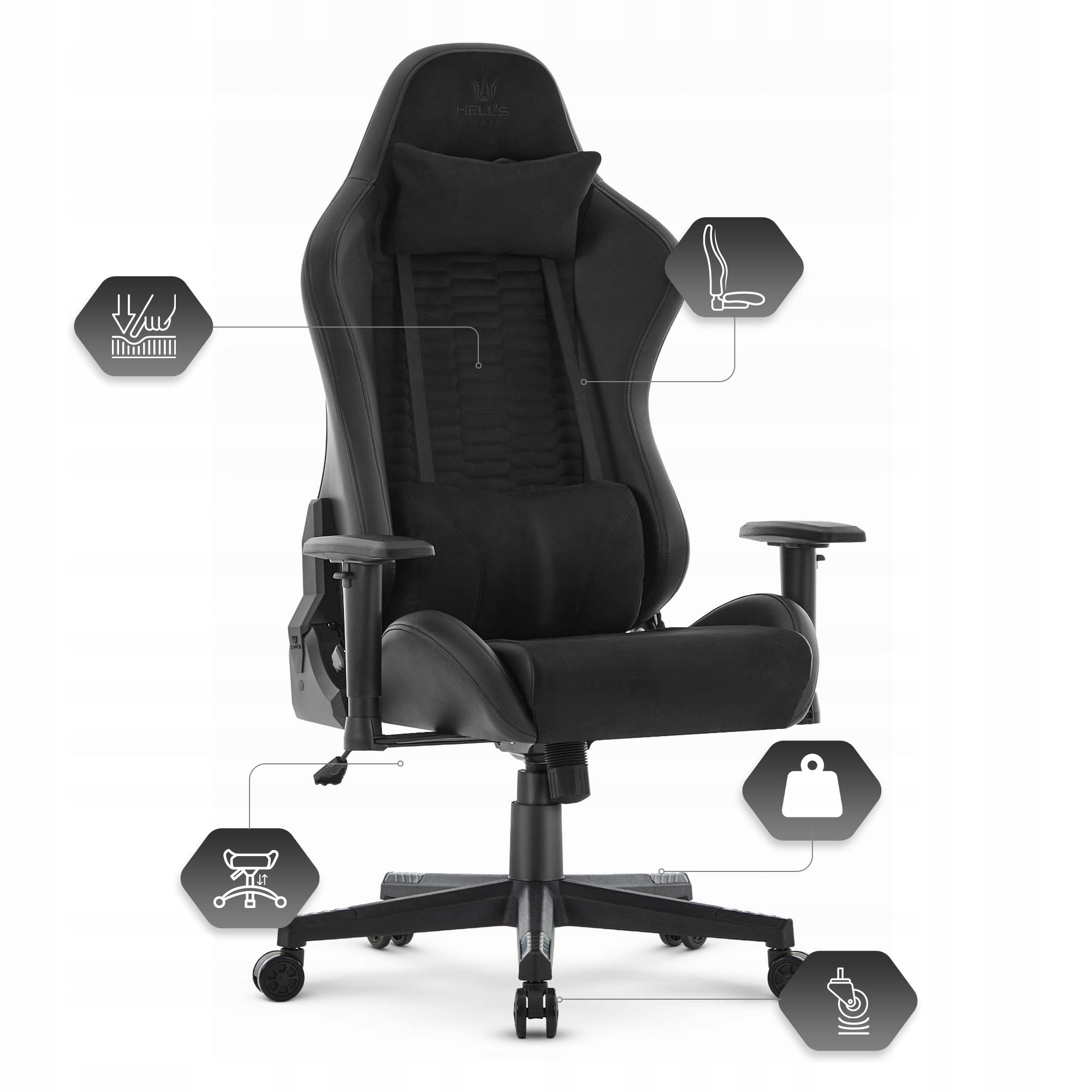 GAMING CHAIR Office Rotation Hell's Chair HC- 2000 Black Eco-leather + Fabric Furniture depth 55 cm