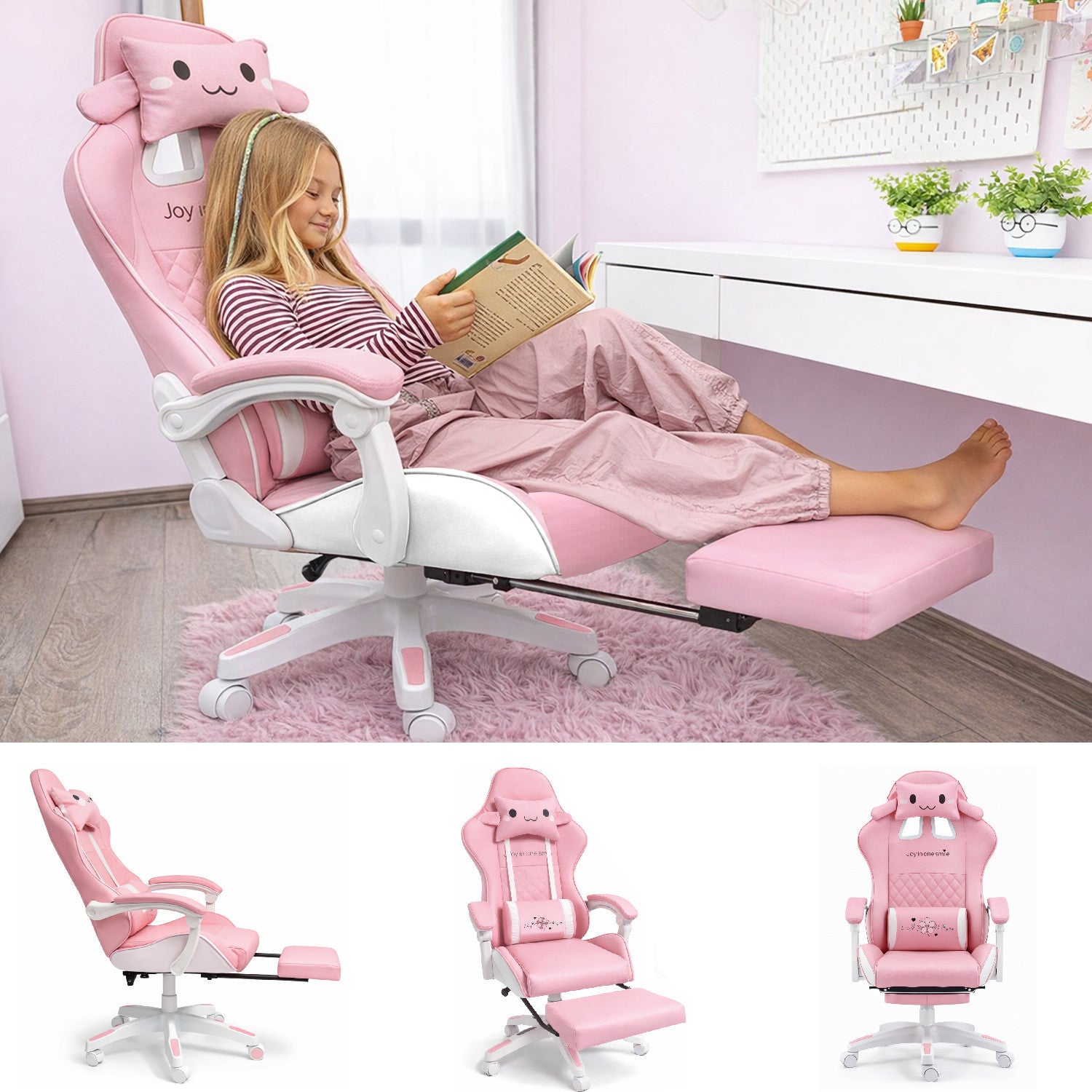 GAMING CHAIR PINK for baby girl COMPUTER COMFORTABLE FOOTREST Packaging status original