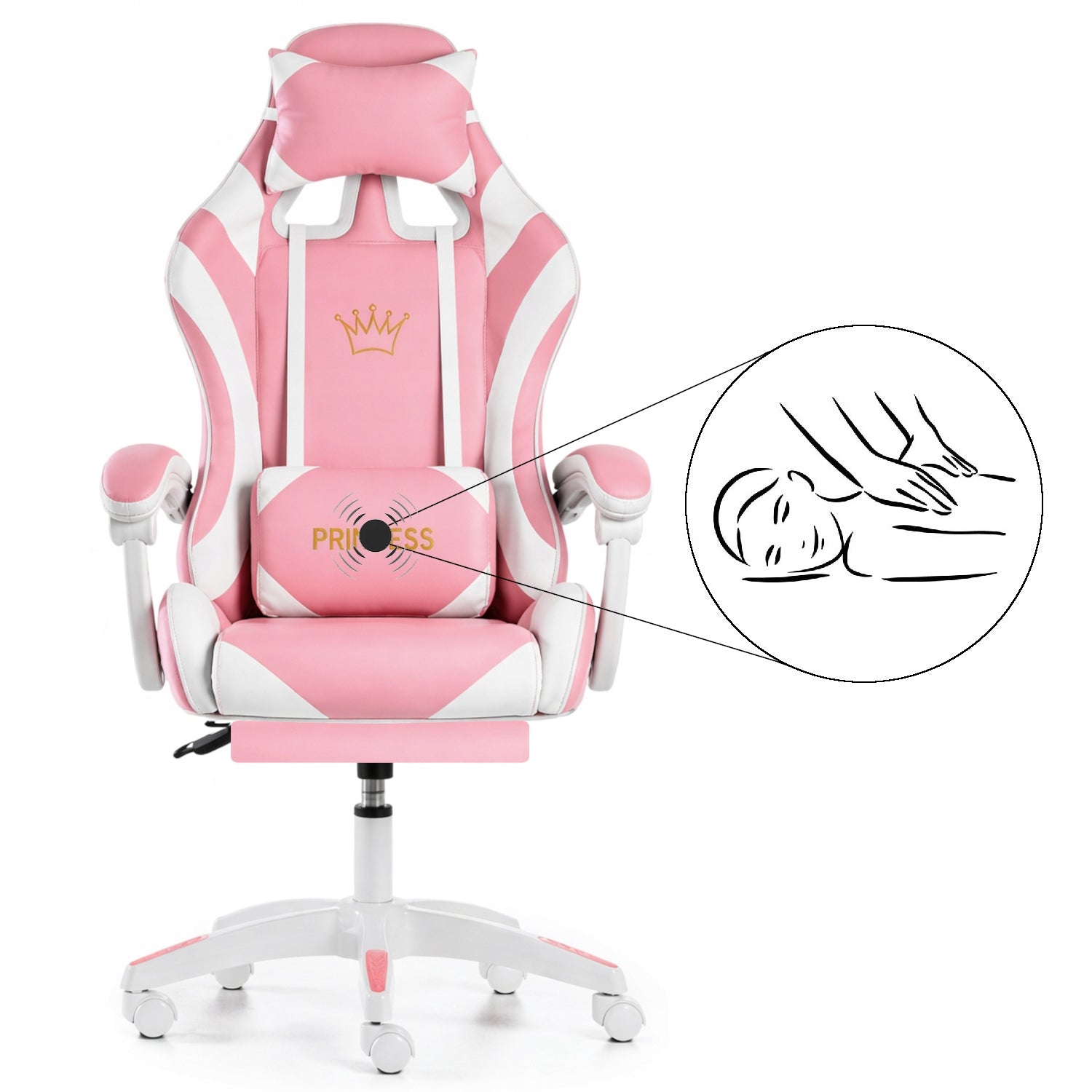 GAMING CHAIR PINK for girl child COMPUTER + MASSAGE FOOTREST Furniture height 125 cm