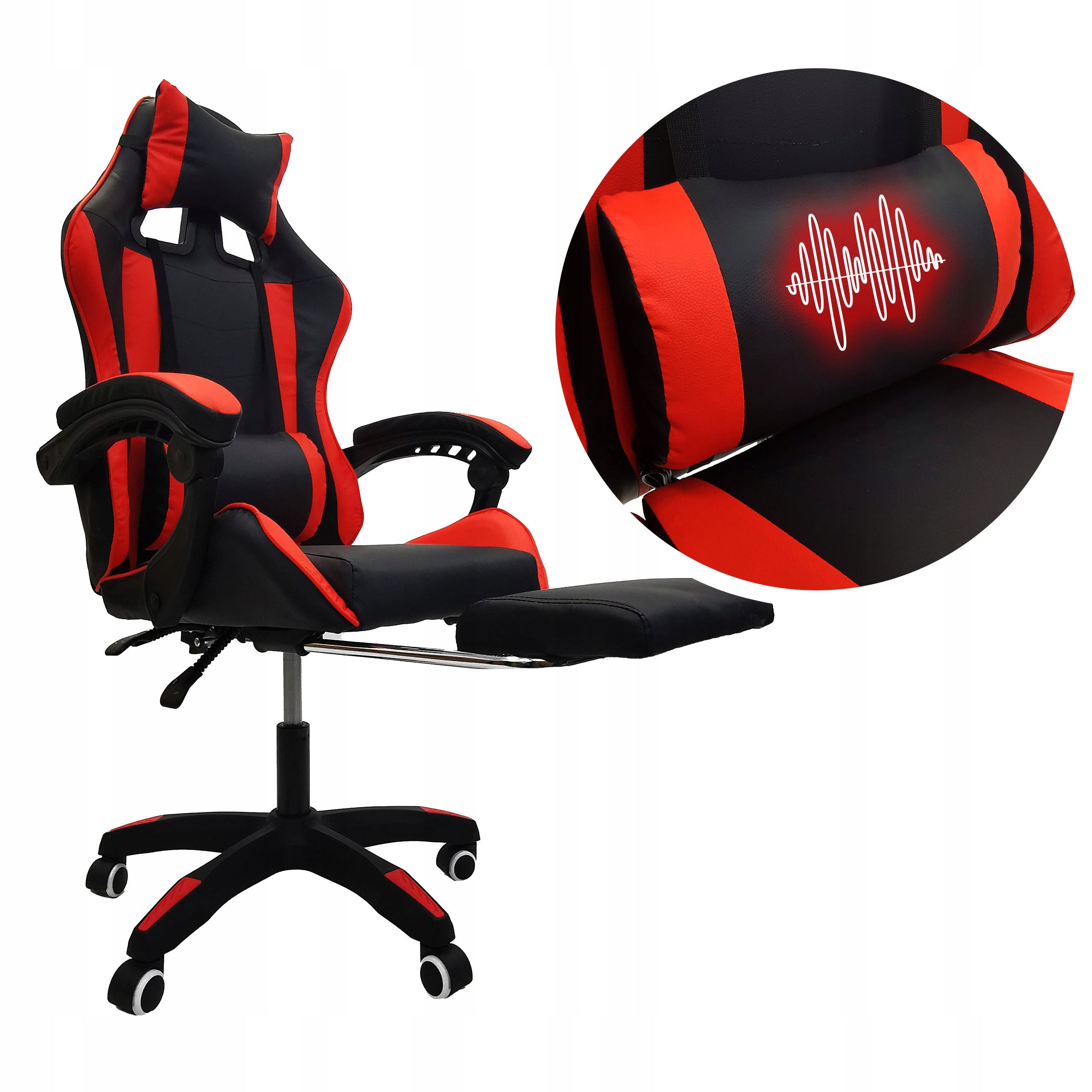 GAMING CHAIR PLAYER OFFICE COMPUTER MASSAGE FOOTREST KG104 RED Furniture height 125 cm