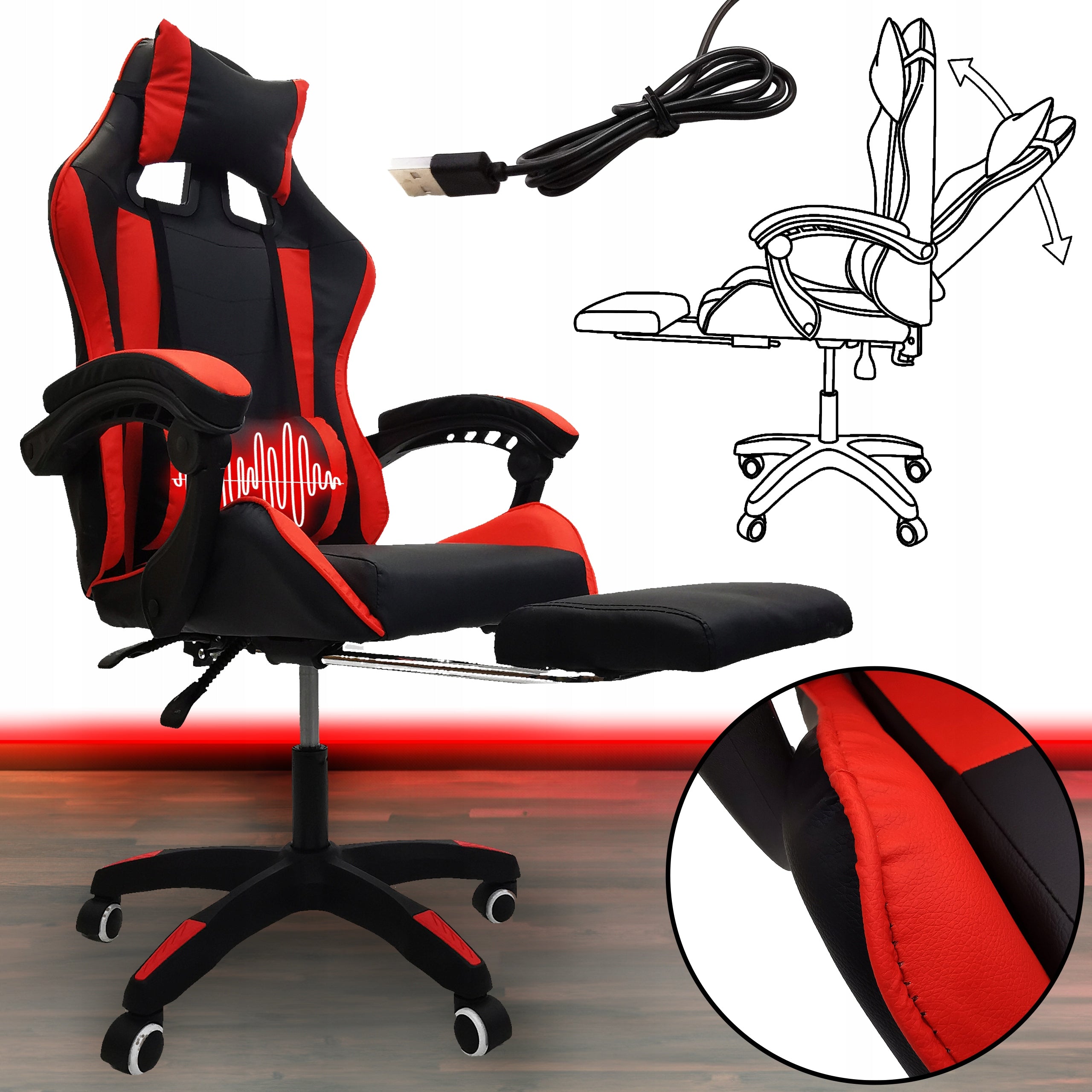 GAMING CHAIR PLAYER OFFICE COMPUTER MASSAGE FOOTREST KG104 RED Packaging status original